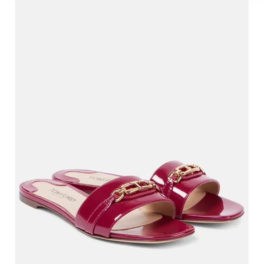 Tom Ford o1loc1c0326 W3526 Patent Leather Slides in Red Size US 6 / IT 36 - 2 Thumbnail