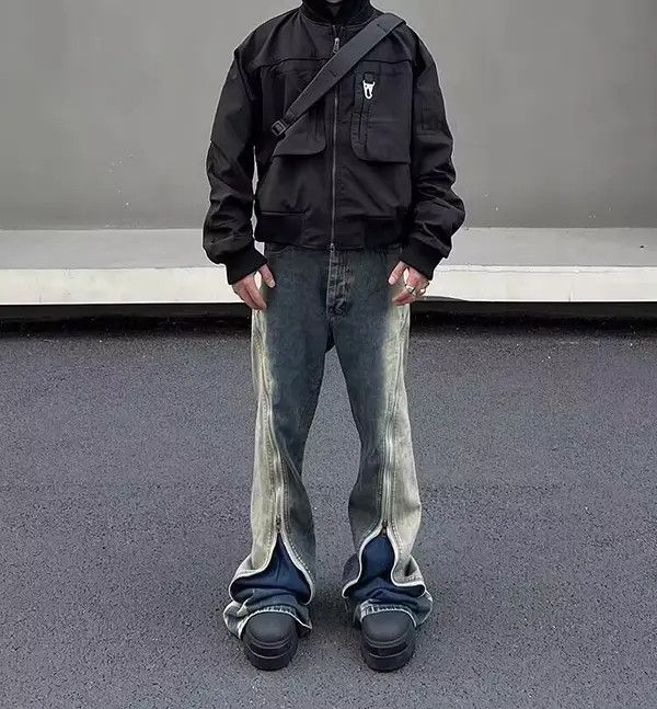 Japanese Brand VIBE Street wash gradient grunge zipper micro-flare jeans Size US 34 / EU 50 - 1 Thumbnail