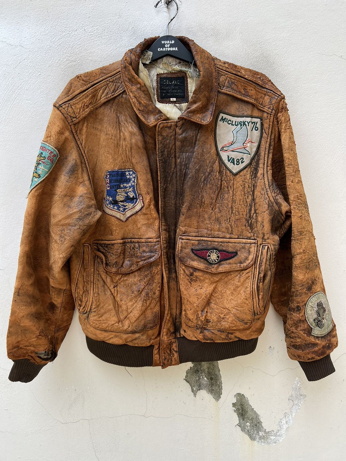Leather Trashed 80s DEUX 2C Distressed A-2 Flight Leather Jacket Size US L / EU 52-54 / 3 - 6 Thumbnail