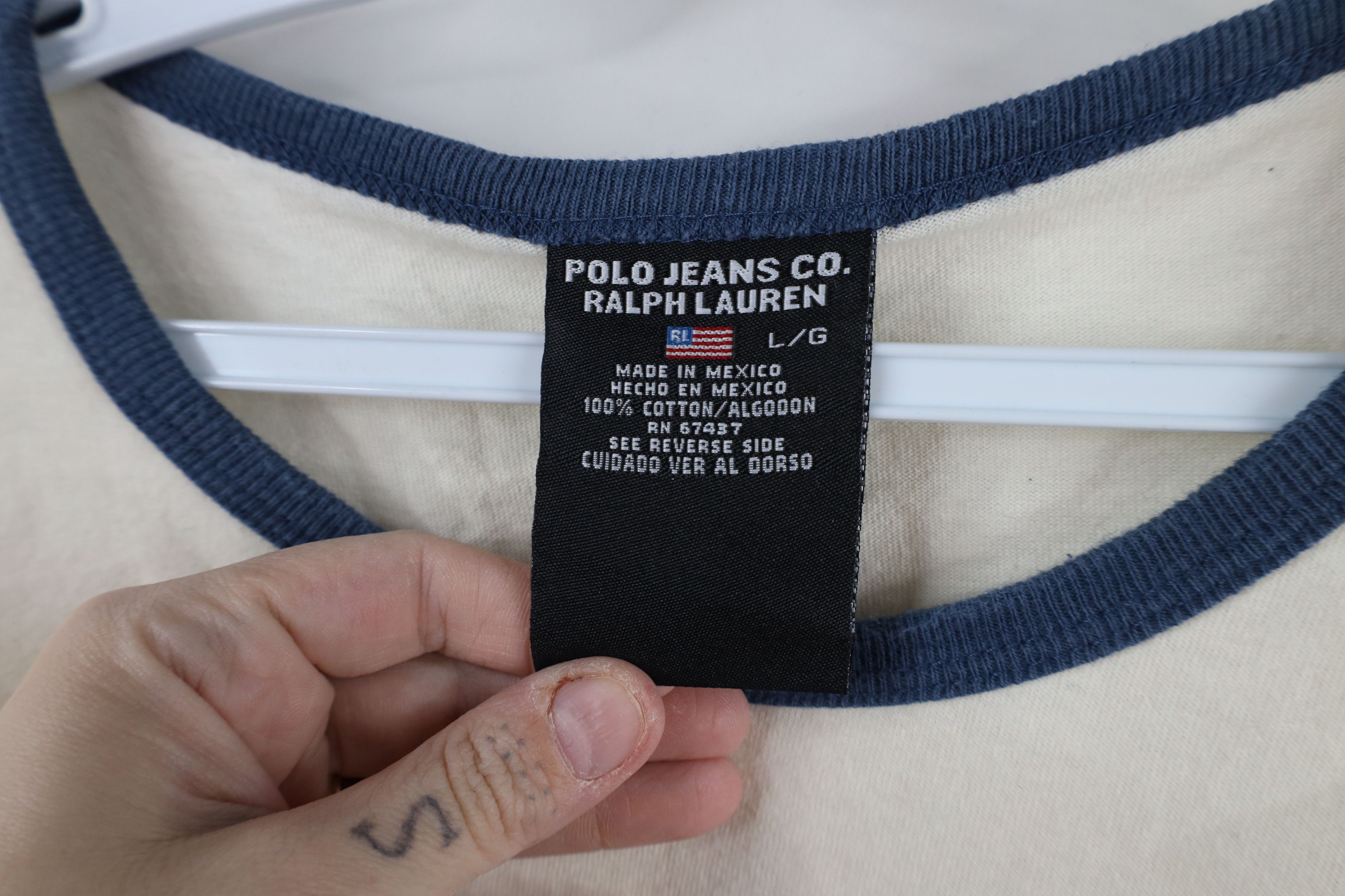Ralph Lauren × Vintage Vintage 90s Ralph Lauren Short Sleeve Ringer T-Shirt Beige Size US L / EU 52-54 / 3 - 6 Thumbnail