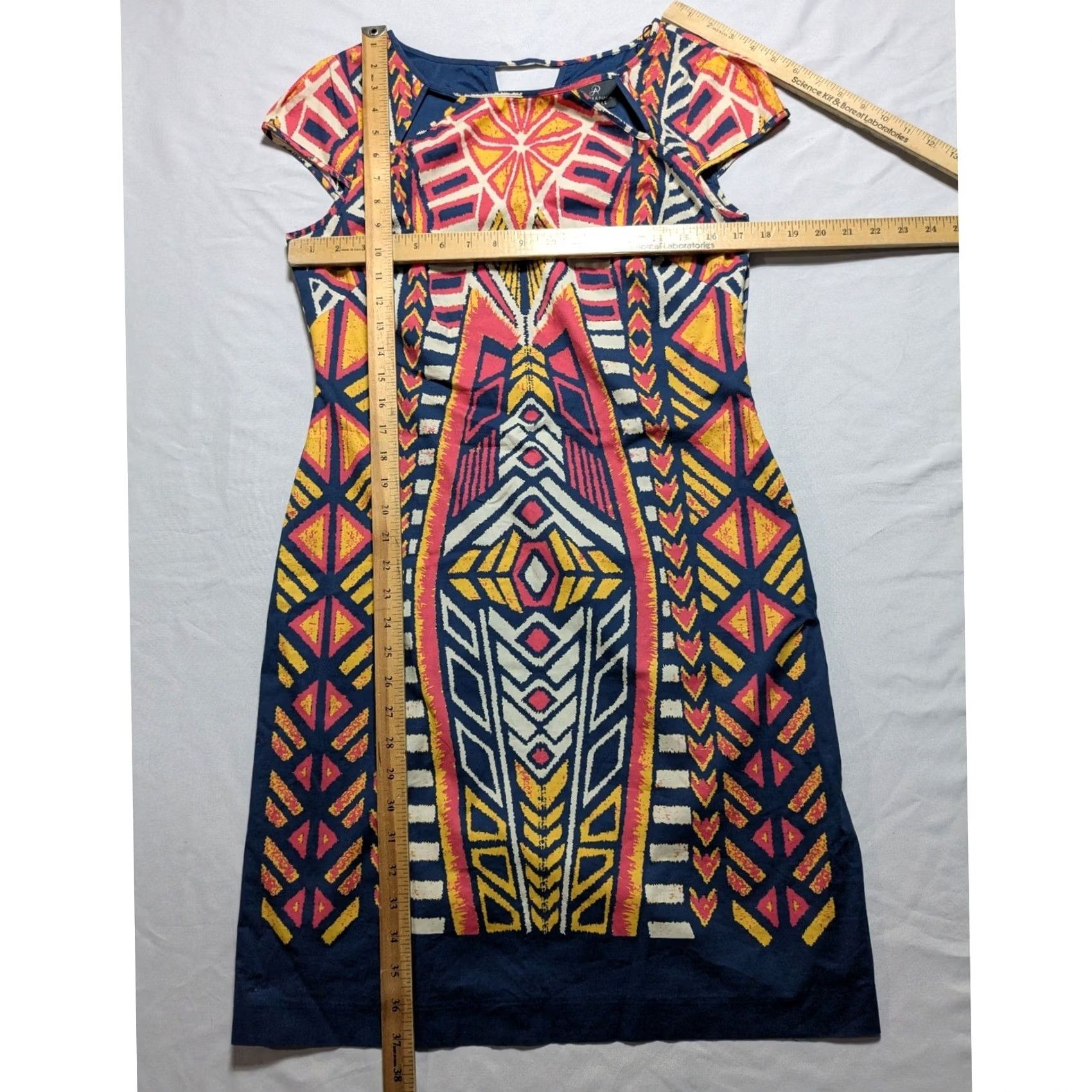 Adrianna Papell Adrianna Papell Women Geometric Tribal Print Sheath Dress Navy Blue Pink Size 12 Size XL / US 12-14 / IT 48-50 - 4 Thumbnail