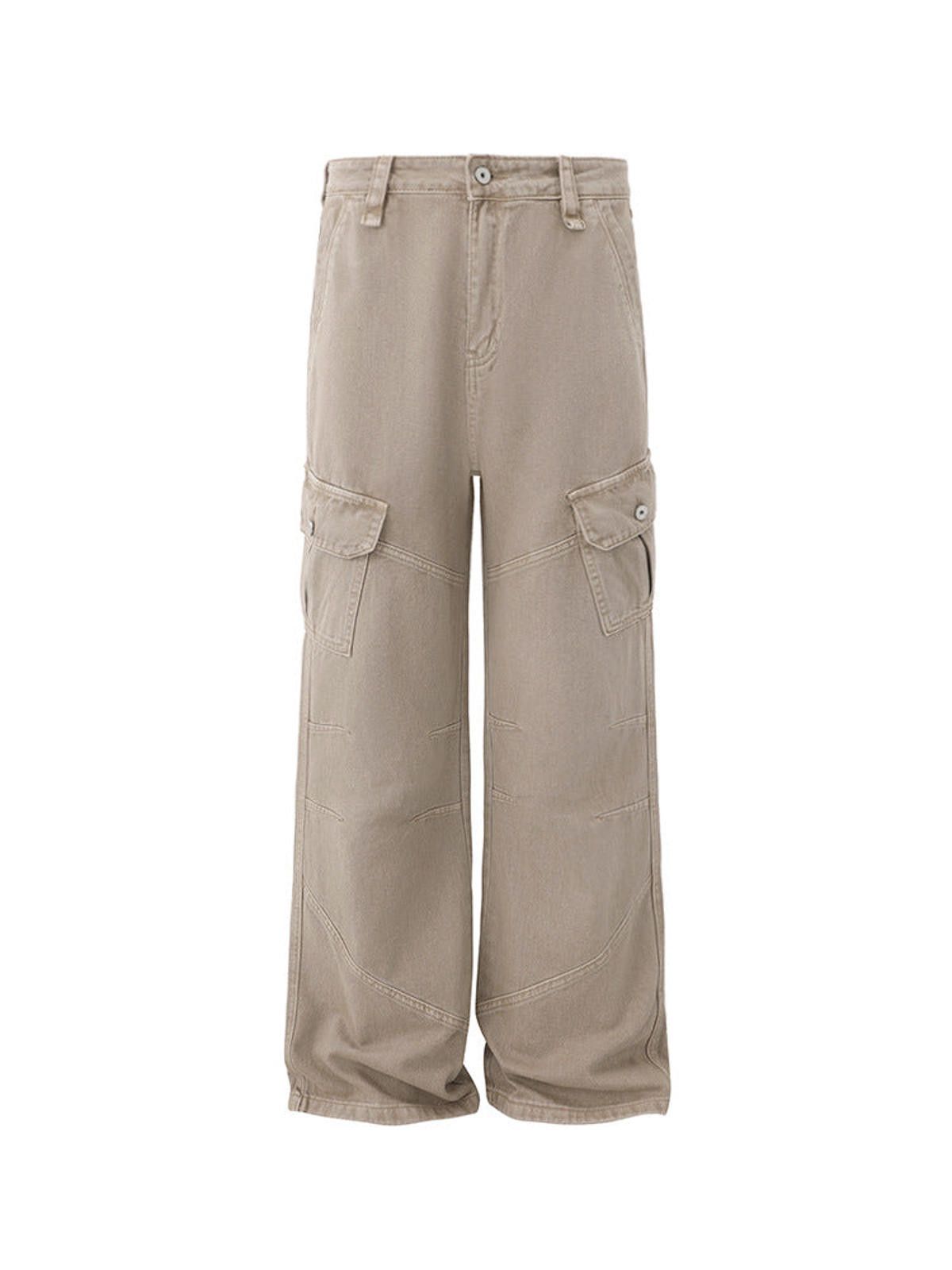 Vintage Beige Wide Leg Cargo Pants, Loose Fit Men's Trousers Size US 32 / EU 48 - 5 Thumbnail