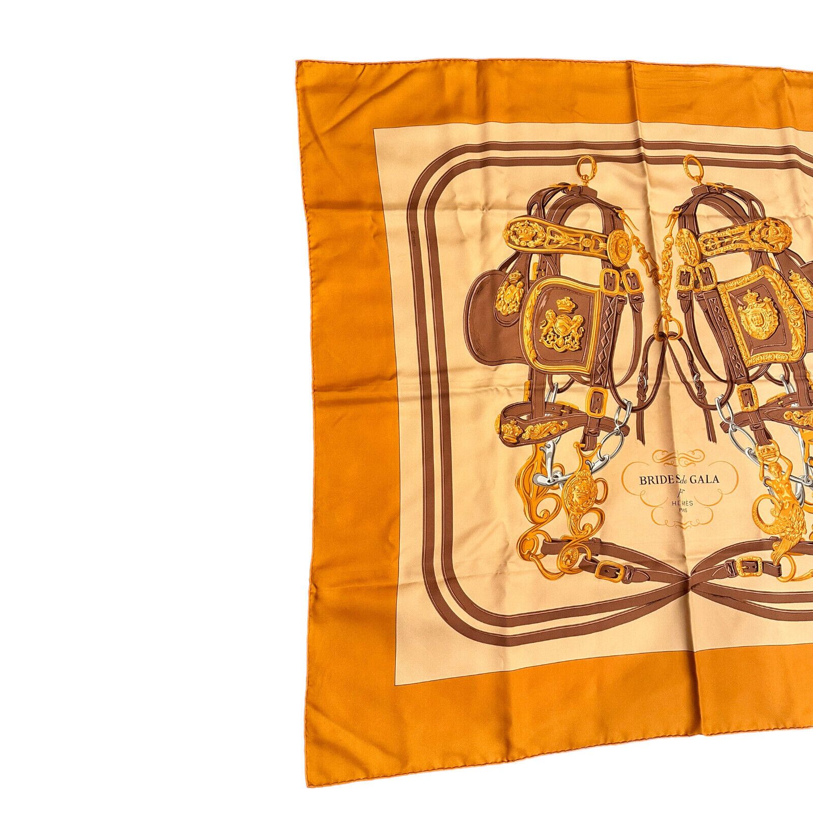 Hermes Brides De Gala 90cm Orange Brown Silk Scarf