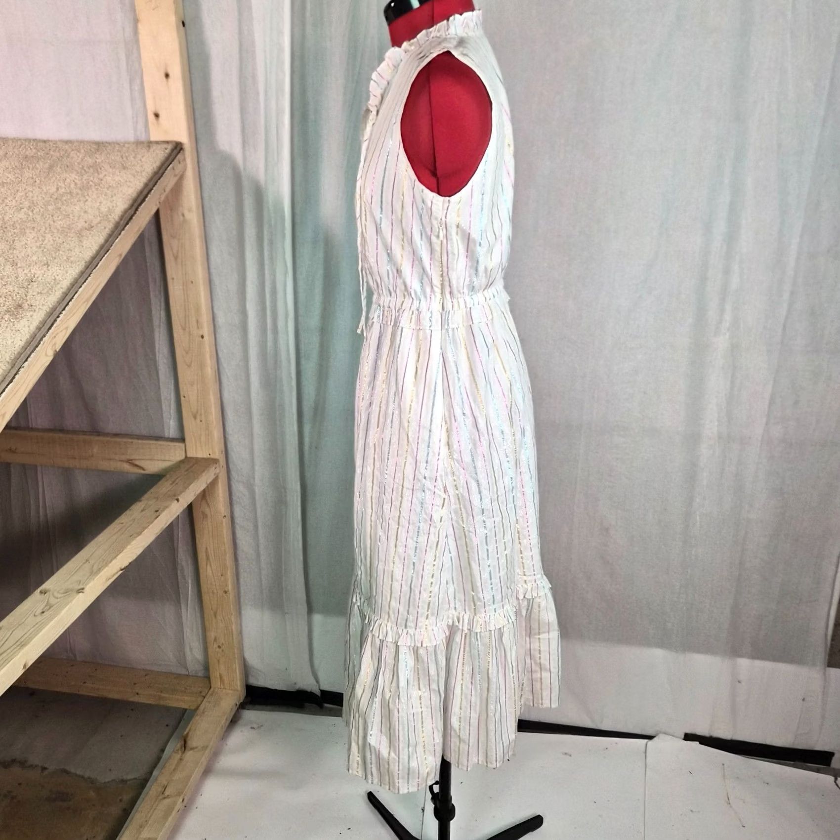 J.Crew J.CREW Womrns Dress Midi White Metallic Striped Size 2 Tie-front Sundress Casual Classic Preppy Summer Spring Size XS / US 0-2 / IT 36-38 - 3 Thumbnail