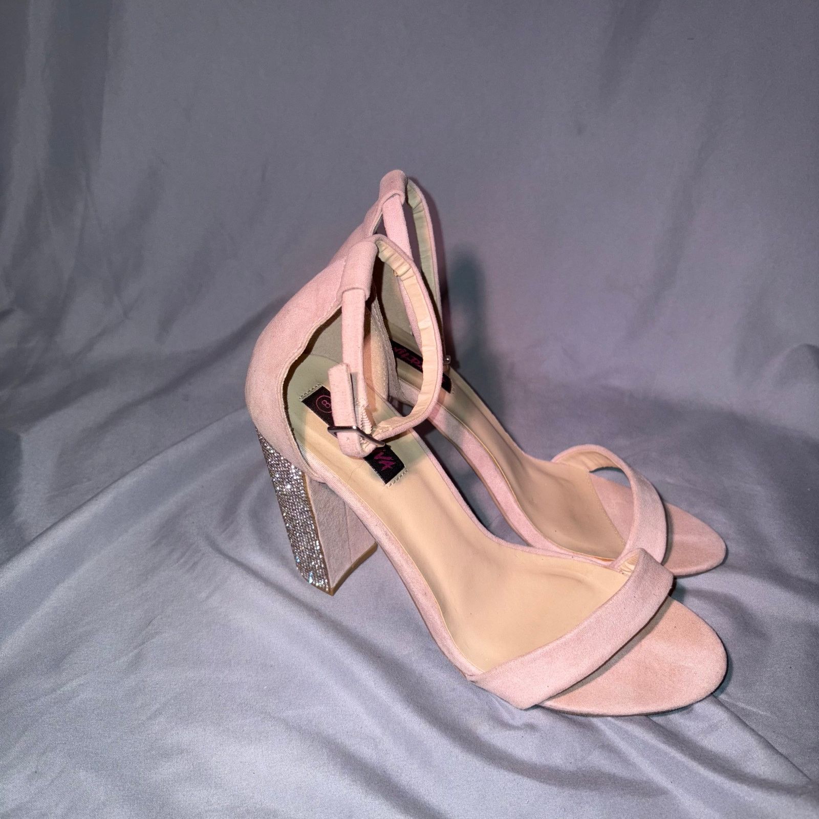 Other Wild Diva Pink Faux Suede Block Heel Sandals w/ Rhinestones Size US 8 / IT 38 - 4 Thumbnail