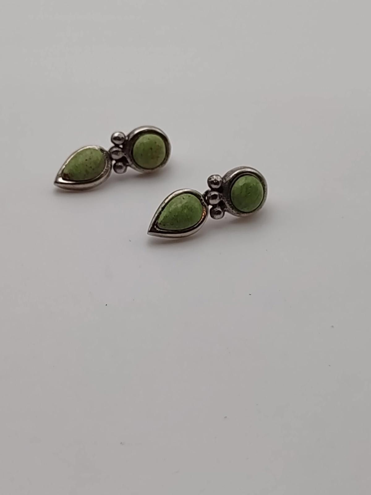 The Unbranded Brand Vintage Mexico 925 Sterling Green Stone Boho Drop Earrings Size ONE SIZE - 1 Thumbnail