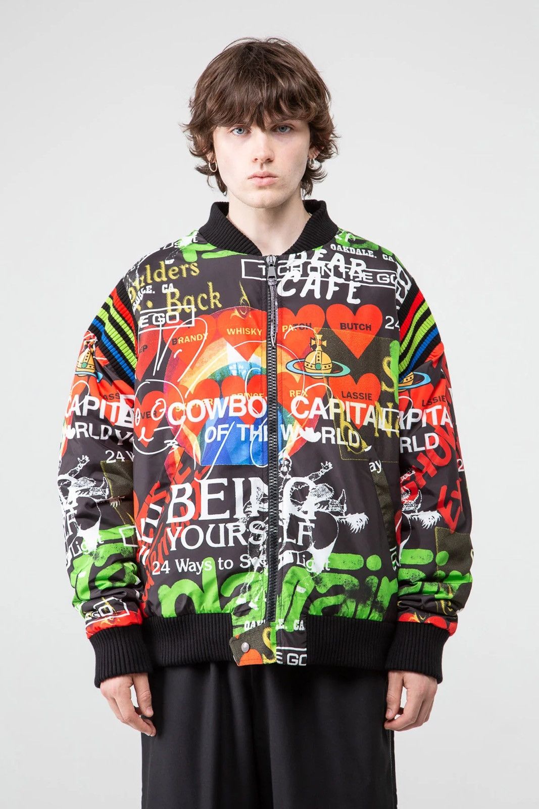 Vivienne Westwood STRIPPED CYCLIST Bomber Jacket with Ribbed