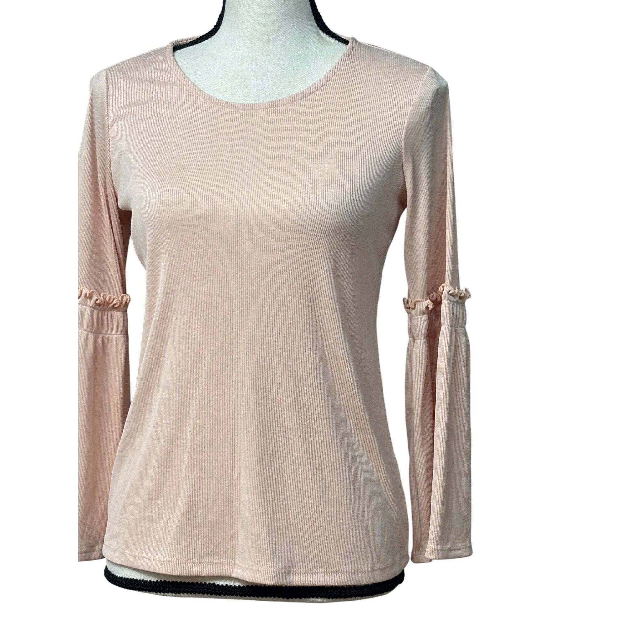 Alfani Alfani Petite Ribbed Bell-Sleeve Top, Blush, PP Size ONE SIZE - 3 Thumbnail