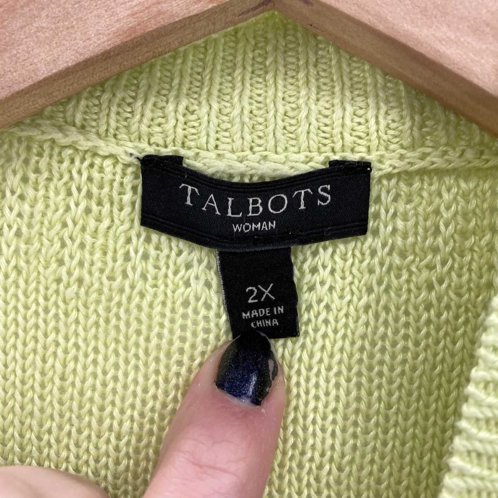 Talbots Talbots Cardigan Sweater Womens 2X Green Linen Open Front Pockets Knit V-Neck Long Sleeve Plus Size XXL / US 16-18 / IT 52-54 - 2 Thumbnail