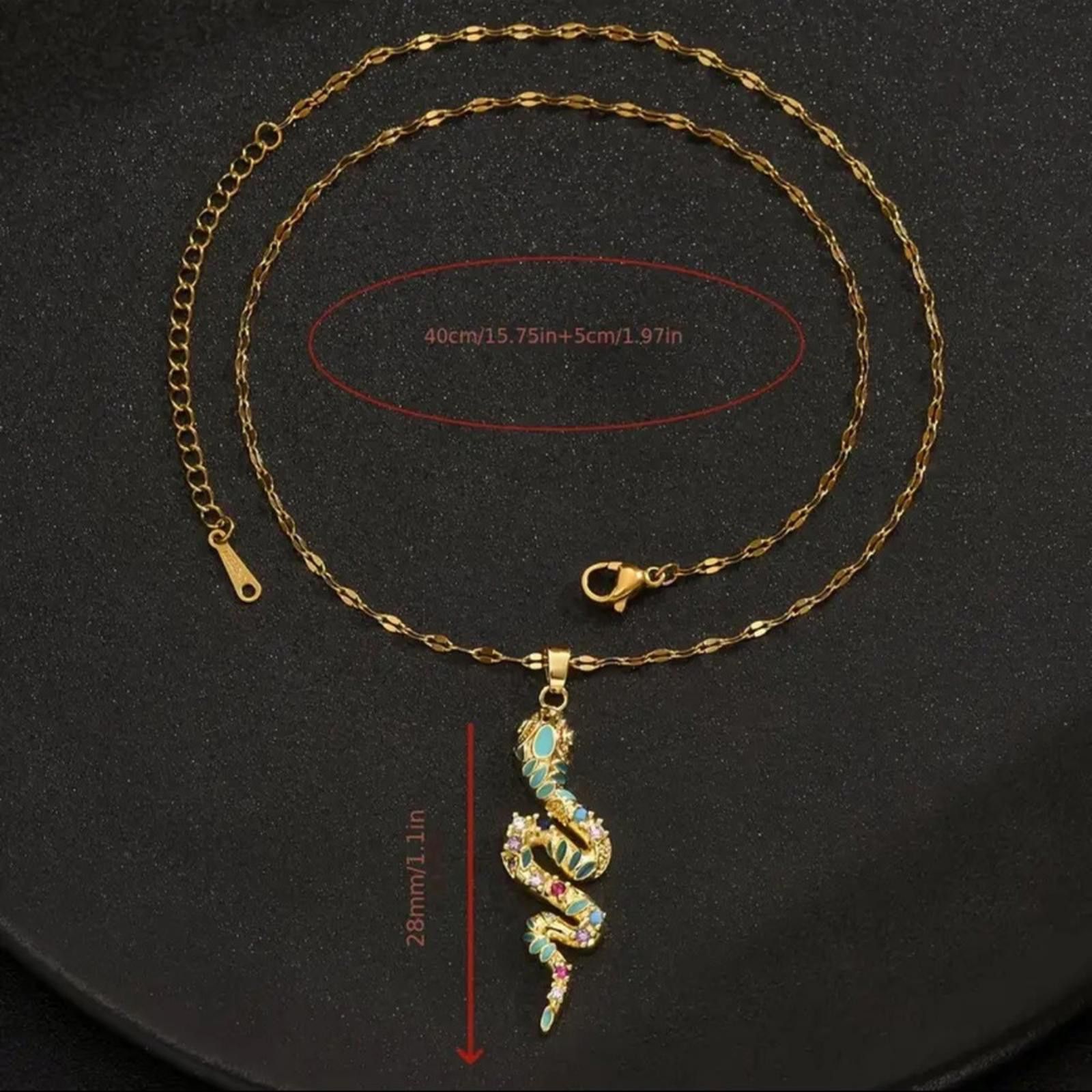 Designer Gold Snake Pendant Necklace with Stones Size ONE SIZE - 5 Thumbnail