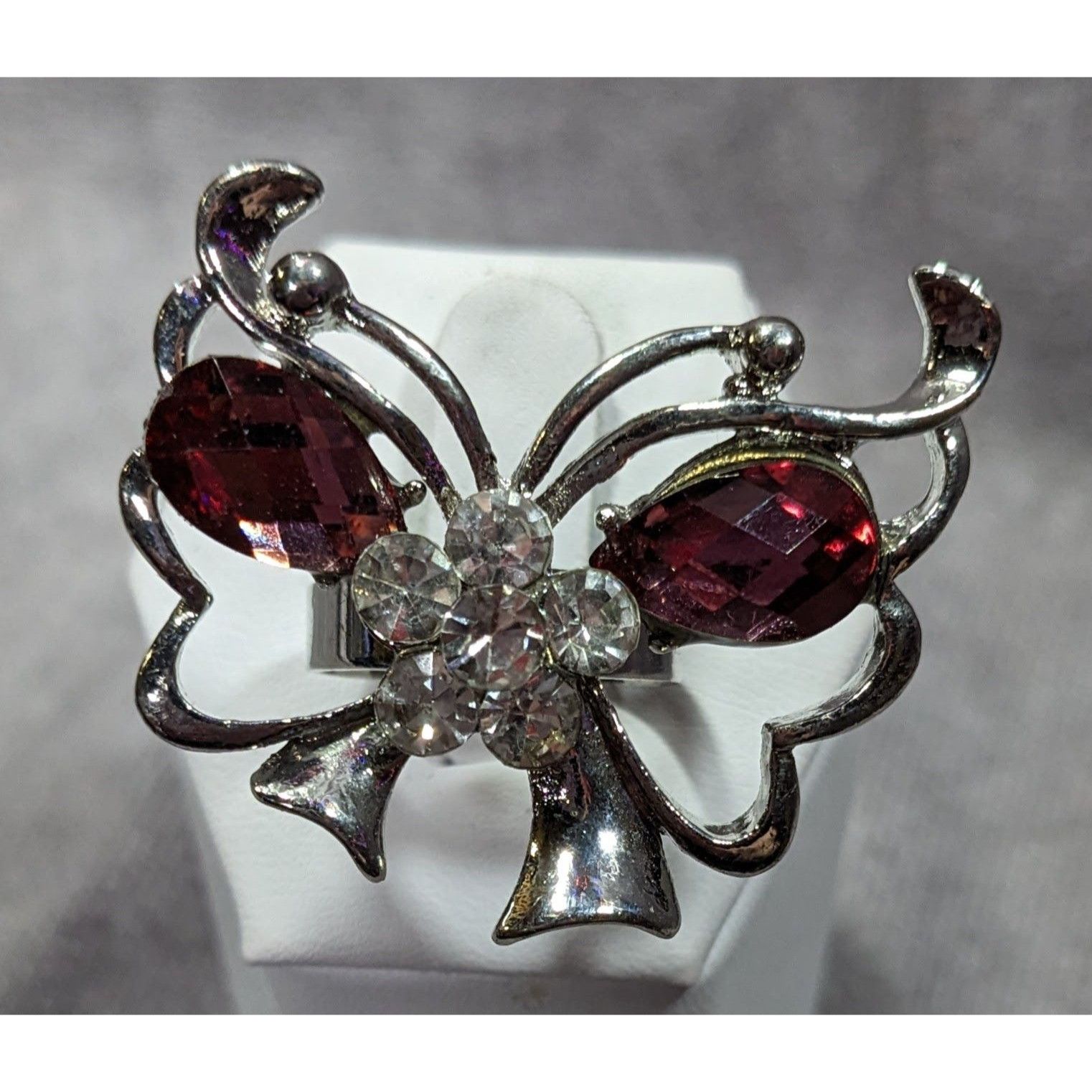 Other Fairycore Butterfly Pink And Silver Tone Gemmed Ring Size 6 Size ONE SIZE - 6 Thumbnail