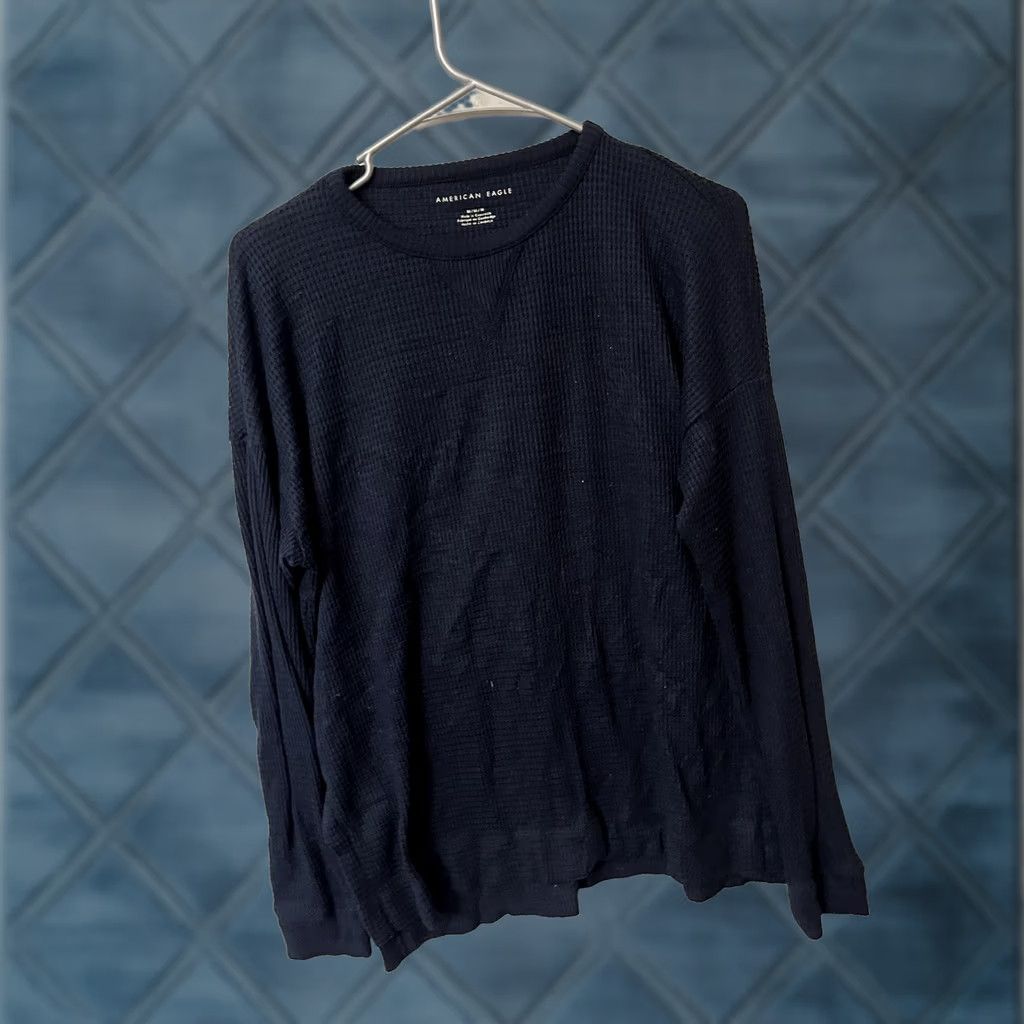 American Eagle Outfitters American Eagle Navy Blue Crew Neck Long Sleeve Tee Size Medium Waffle Ribbed Women MD Crew Neck Shirt Size M / US 6-8 / IT 42-44 - 1 Thumbnail