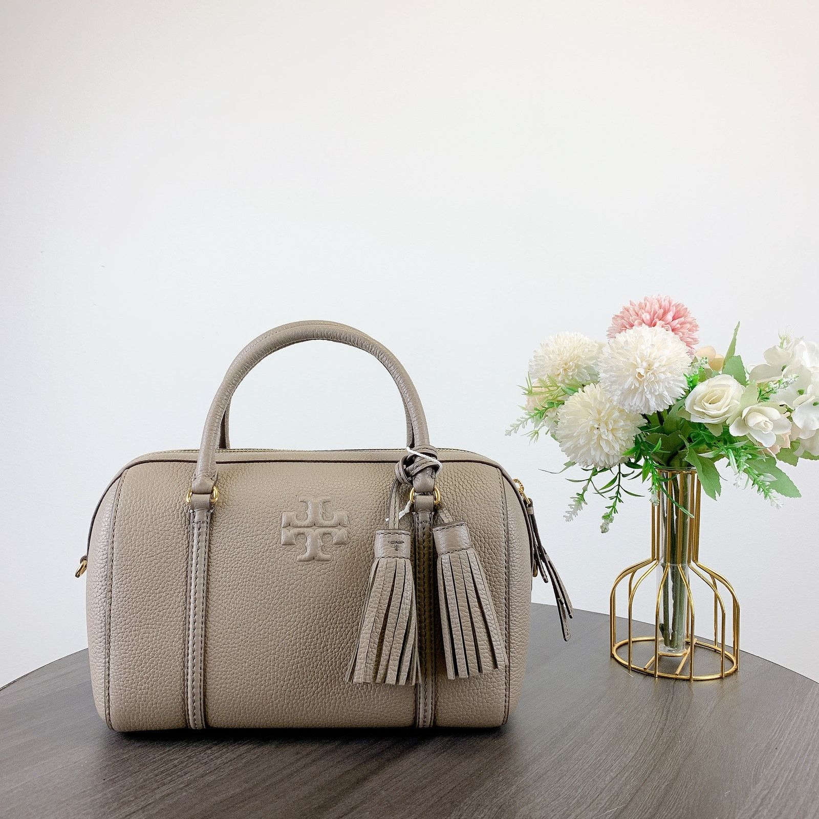 Tory Burch Tory Burch 141955 THEA SMALL WEB SATCHEL IN GRAY HERON Size ONE SIZE - 2 Thumbnail