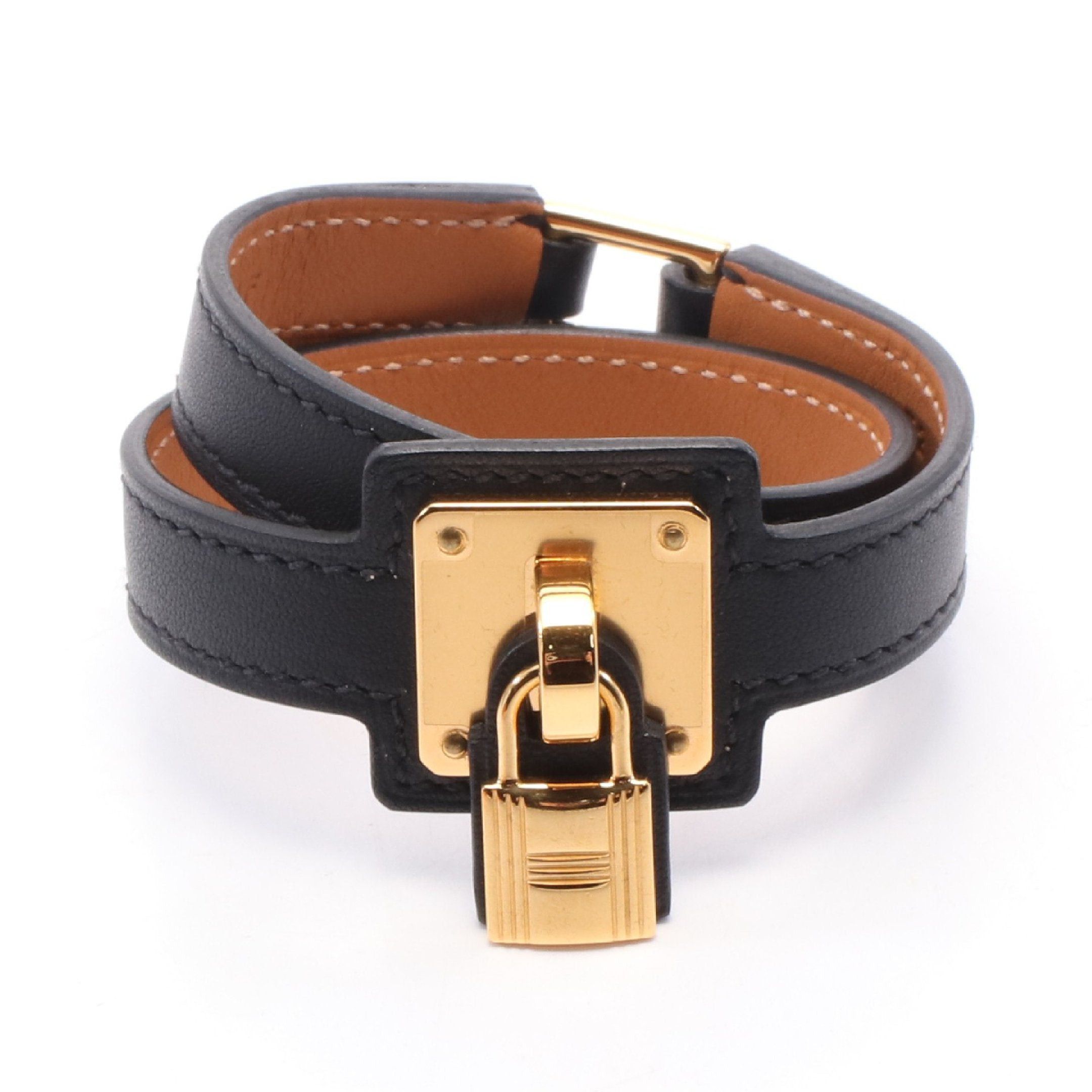 Hermes Double Tour Okelley Bracelet Veau Swift Gp Black Gold