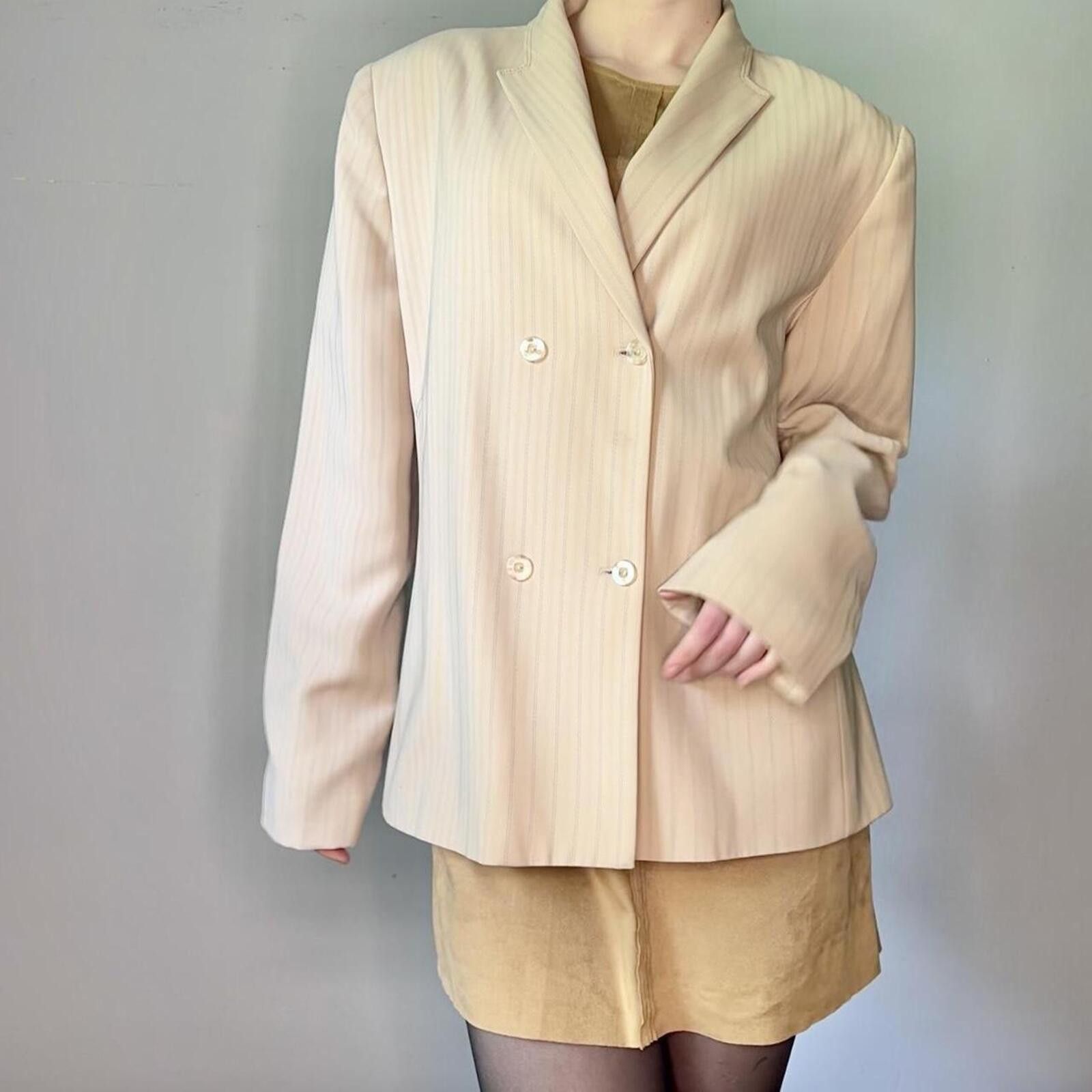 Bill Blass Vintage 80s Bill Blass Cream Pinstripe Blazer Size XL / US 12-14 / IT 48-50 - 1 Thumbnail