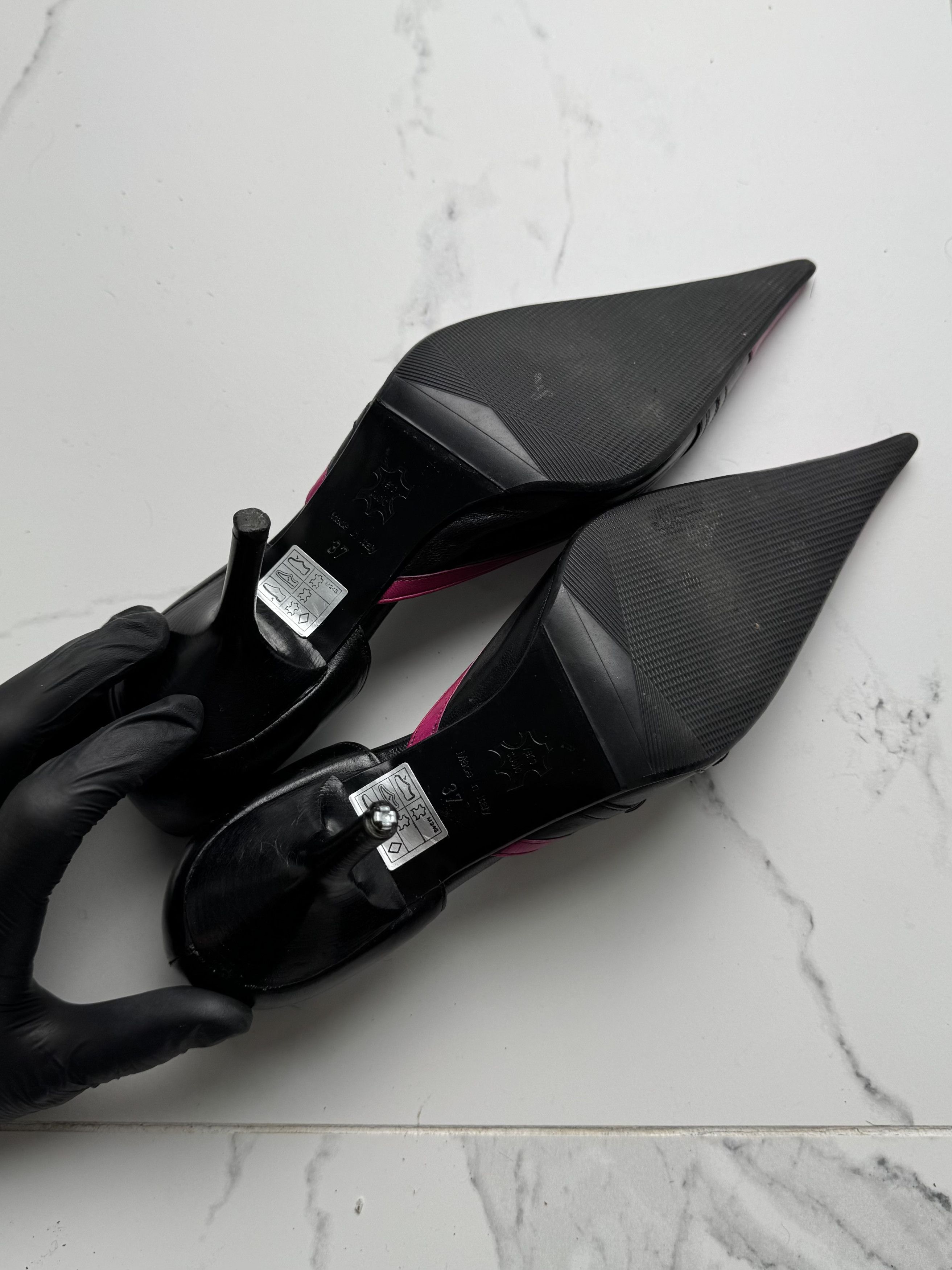 Other Vintage Black Pink Pointed Toe Stiletto Heels Buckle Pumps Size US 7 / IT 37 - 8 Thumbnail