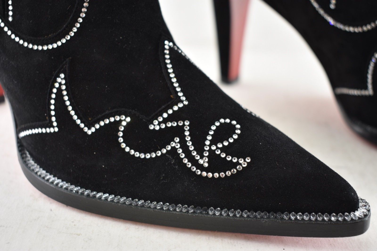 Christian Louboutin Santigag Strass 85 Black Suede Western Ankle Heel Boot 39 Size US 9 / IT 39 - 6 Thumbnail