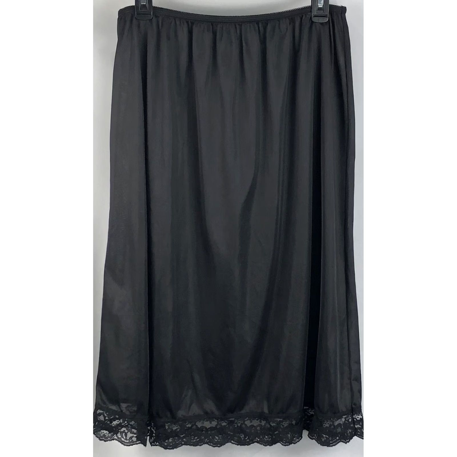 Vintage Vintage Half Slip Skirt 2X Blk Silky lace lingerie Fairy 80s 90s whimsy Goth Y2K Size 40" / US 18 - 4 Thumbnail