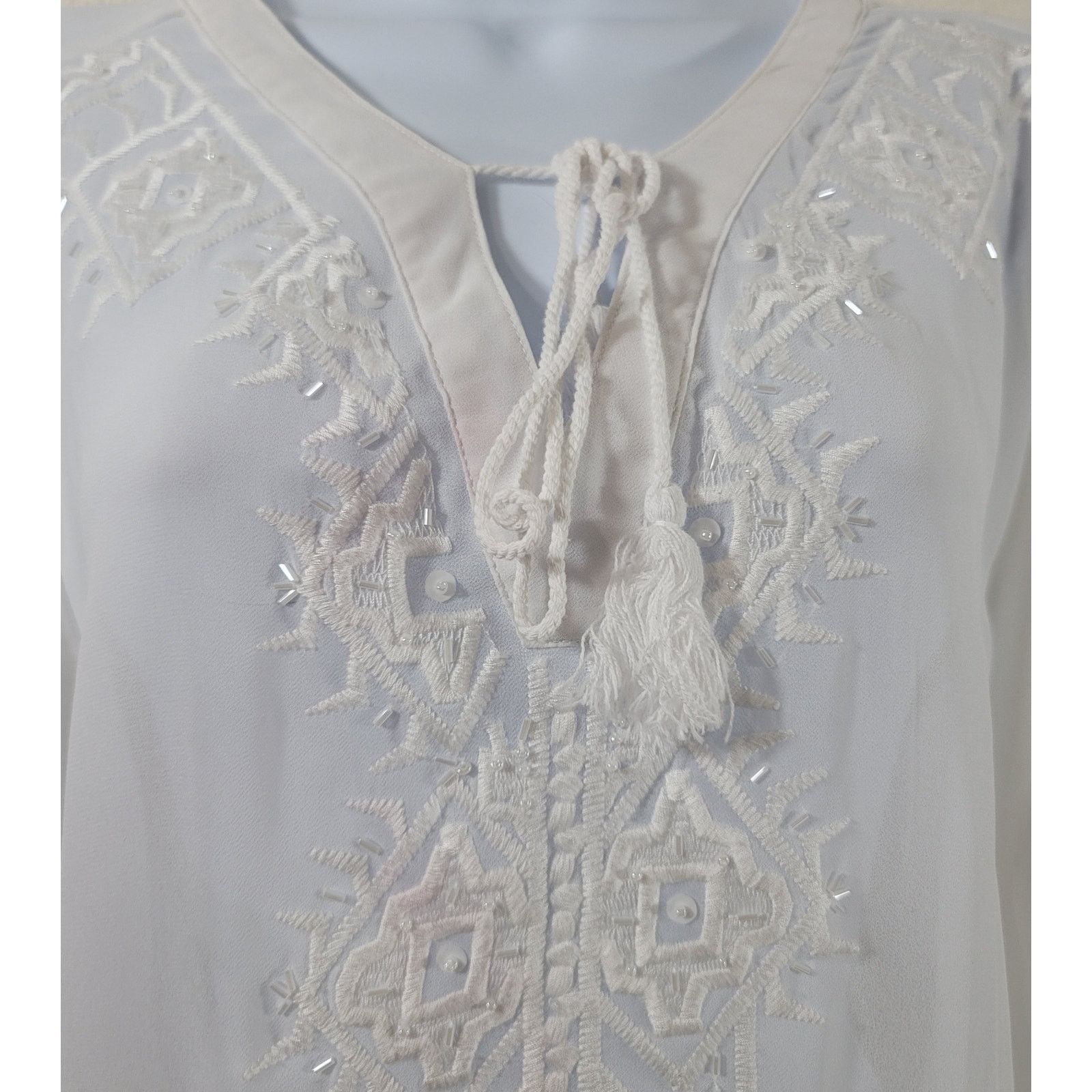 Other Lane Bryant White Beaded Embroidered Bodice Sheer Top 14 16 Size XL / US 12-14 / IT 48-50 - 7 Thumbnail