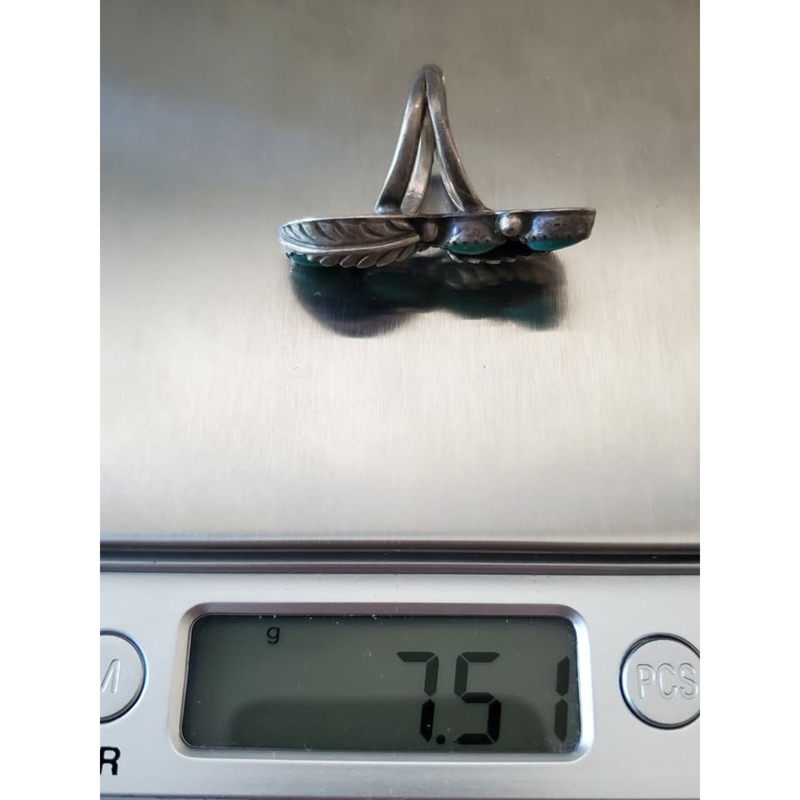 Other Vintage Turquoise Navette Sterling Silver Ring Size ONE SIZE - 7 Thumbnail