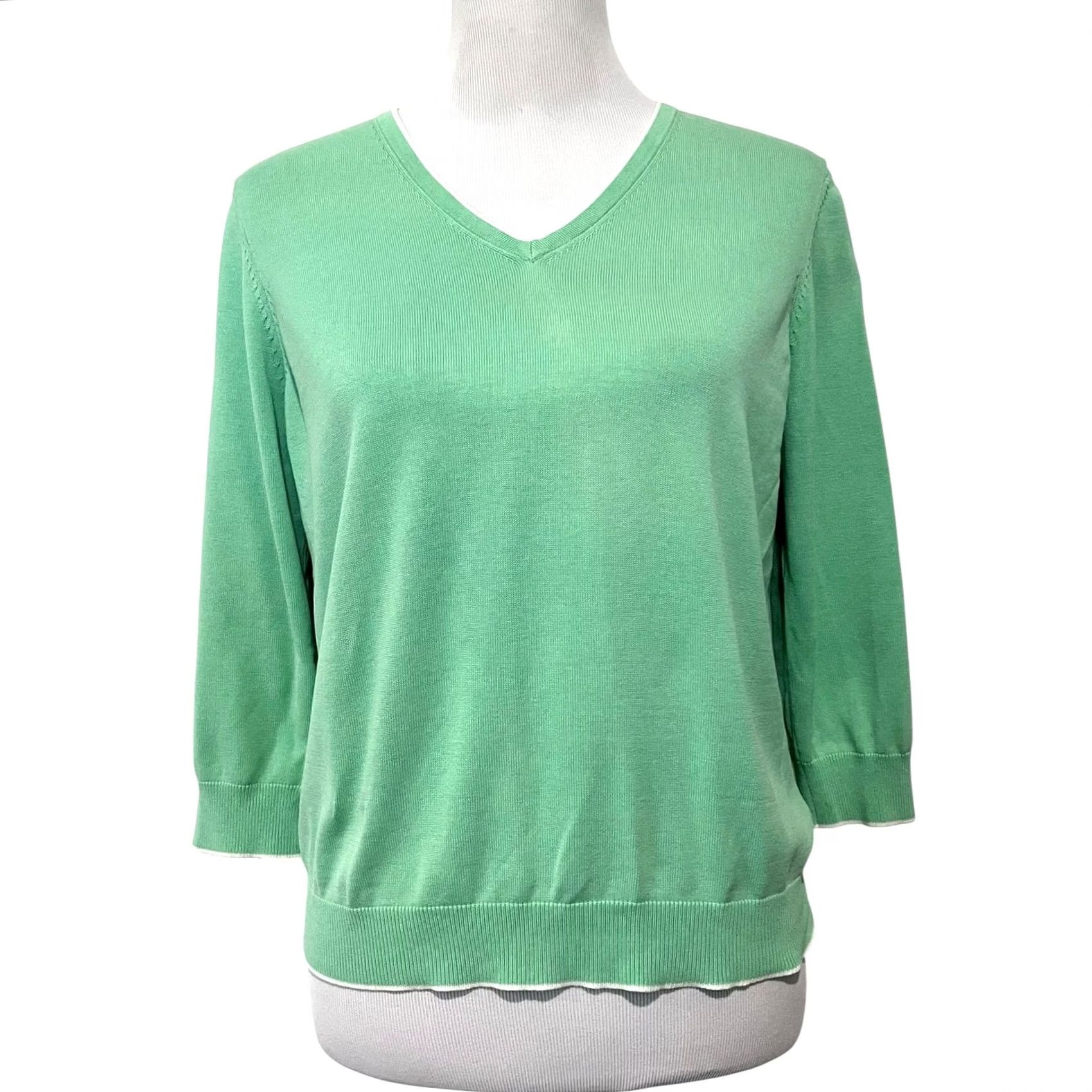 Brooks Brothers Brooks Brothers 345 Women’s Sweater V-Neck 3/4 Sleeve Cotton Silk Green Sz L Pullover Womens Suede? Size L / US 10 / IT 46 - 2 Thumbnail