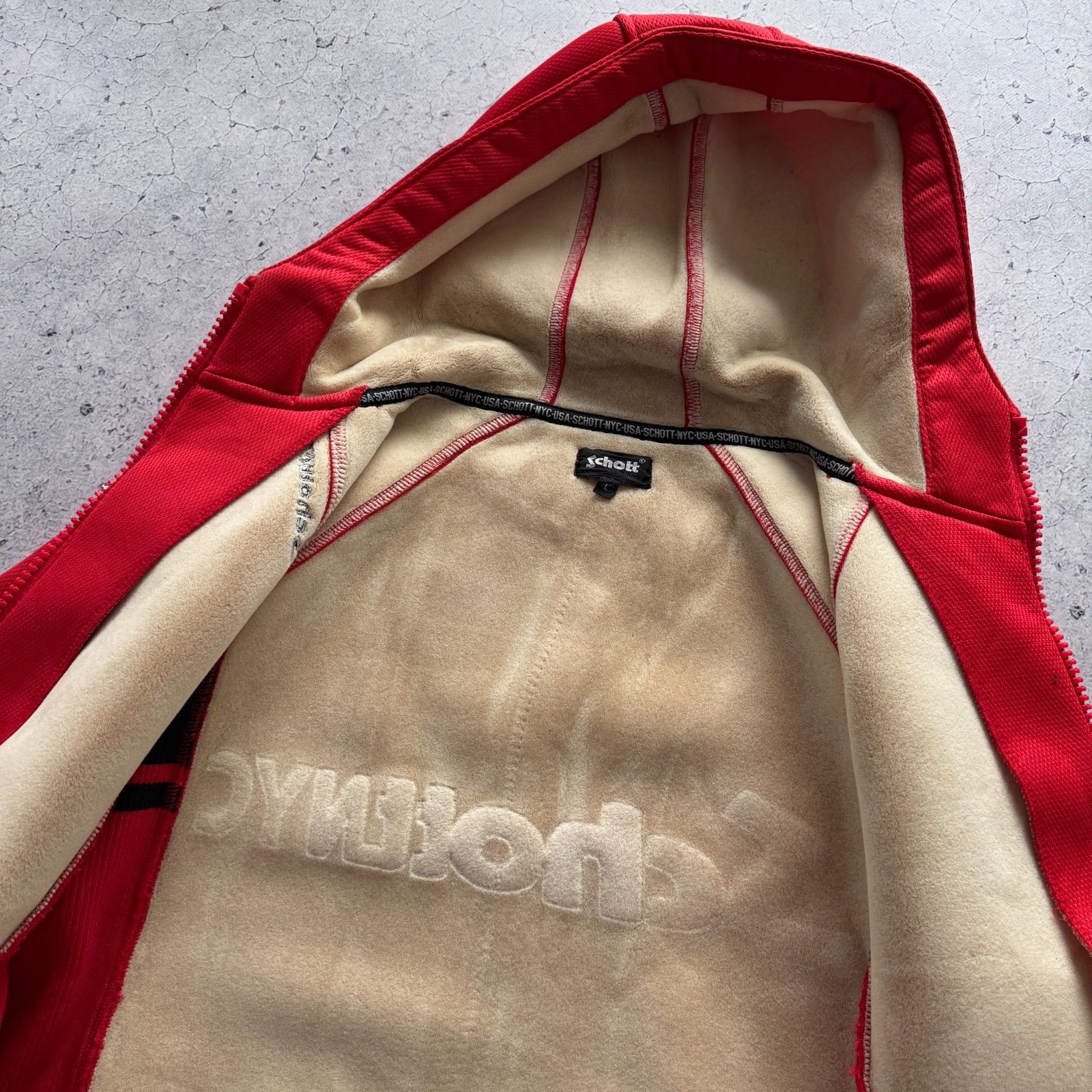 Schott Schott Vintage Red Fleece Jacket USA 90s Jnco Rap Hoodie Size US L / EU 52-54 / 3 - 15 Thumbnail