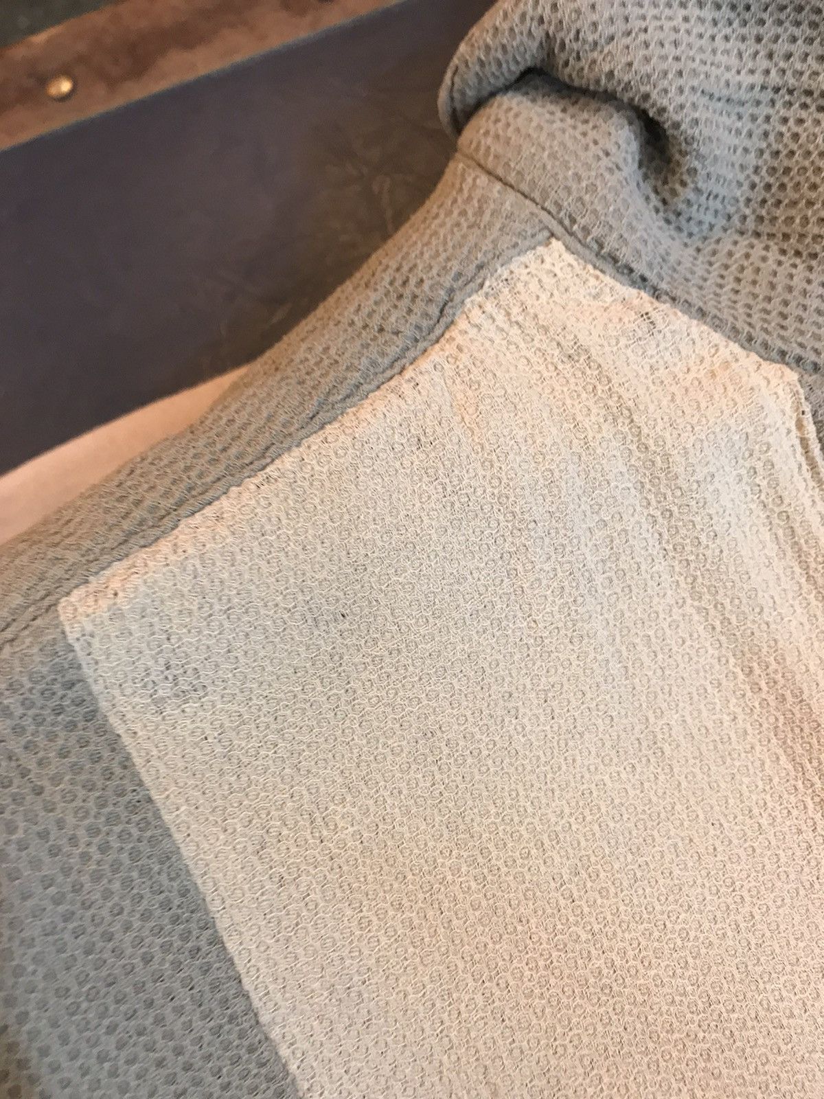 Handmade PURE SILK SAGE GREEN CREAM WAFFLE TEXTURE BUTTONUP Size US L / EU 52-54 / 3 - 5 Thumbnail
