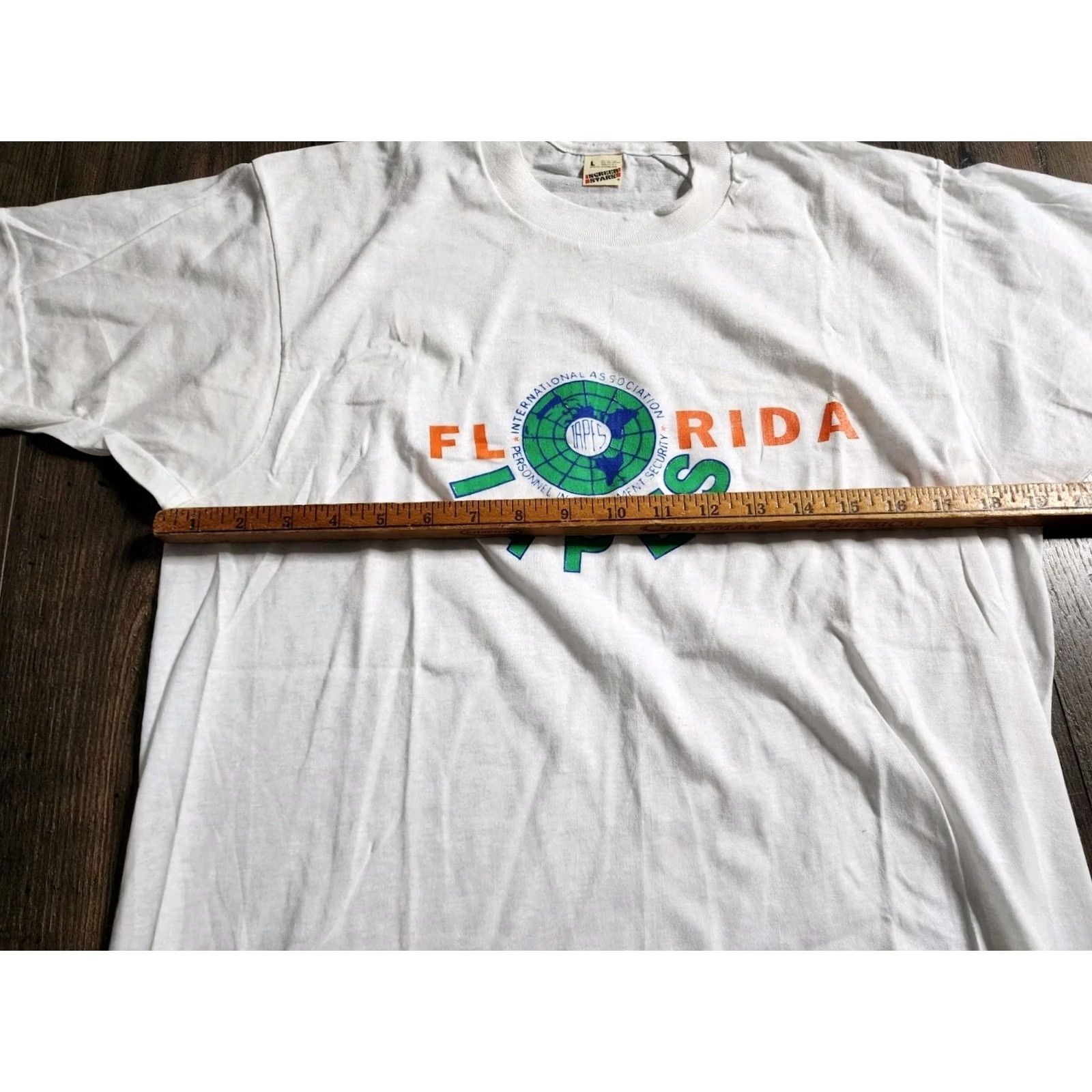 Vintage VINTAGE Screen Stars T-Shirt Unisex Adults Florida IAPES FL Union Workers Crew Neck Short Sleeve White Cotton Blend 1980s Logo Easy Care Size US L / EU 52-54 / 3 - 3 Thumbnail