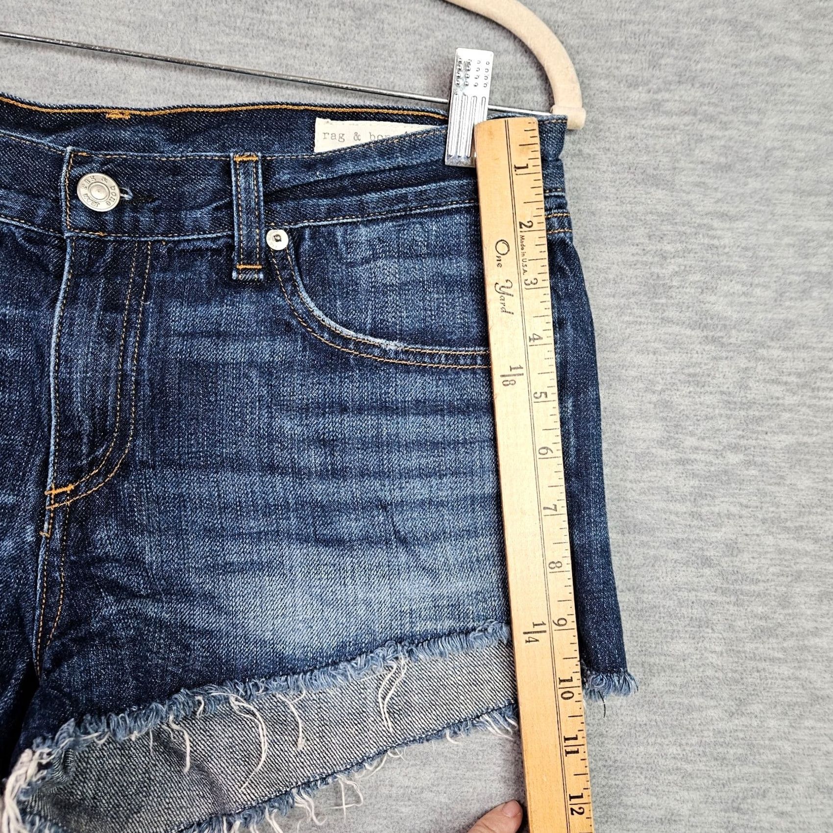 Rag & Bone rag & bone Womens Denim Cutoff Shorts 27 Distressed Raw Hem Denim Blue 5-Pocket Design Regular Rise Mid Length Shorts Womens 27 Blue Size 27" / US 4 / IT 40 - 6 Thumbnail