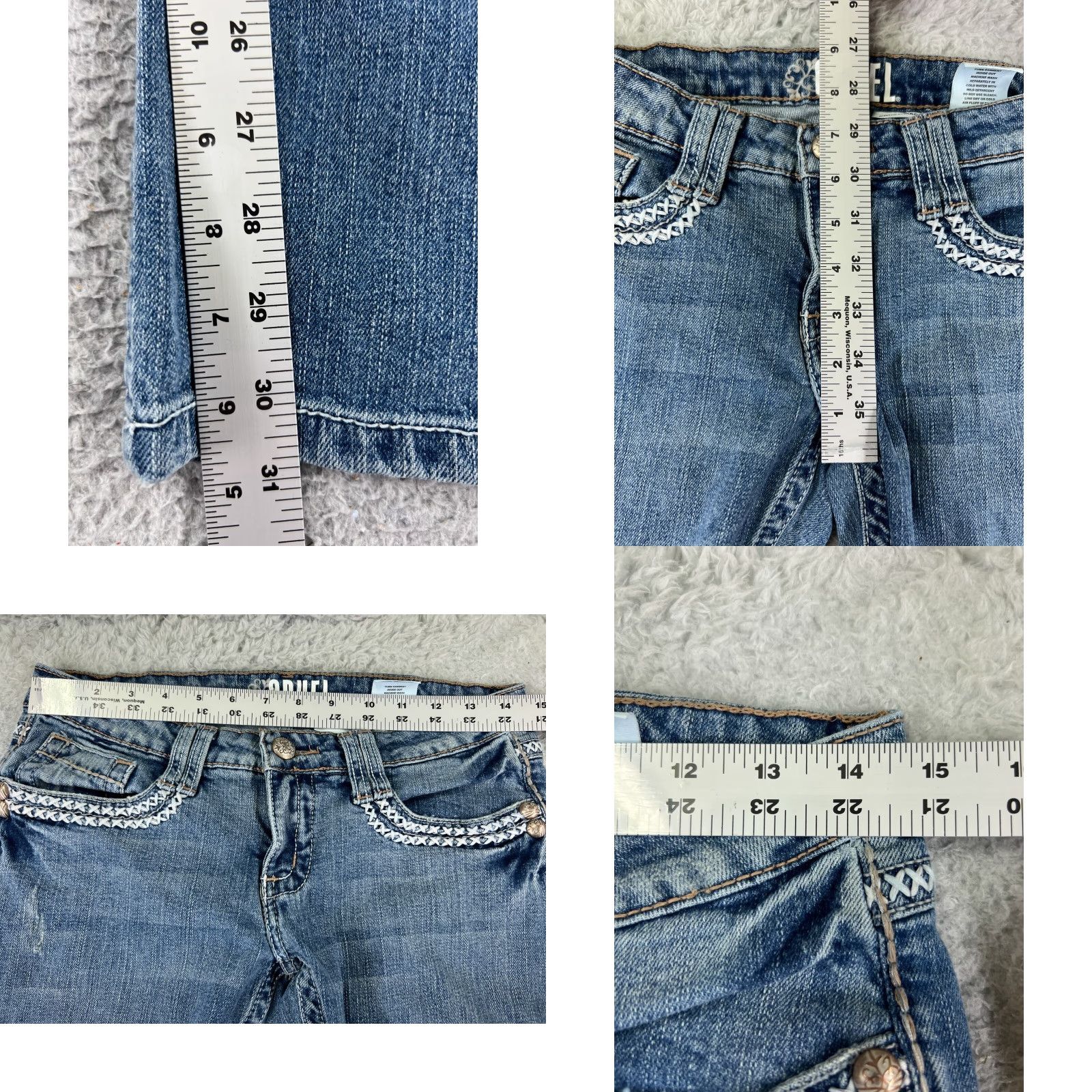 Vintage Cruel Girl Jeans Womens 3 Blue Denim Flared Slim Low Rise 27x31 Distressed 5-Pocket Cotton Blend Machine Washable Size 26" / US 2 / IT 38 - 8 Thumbnail