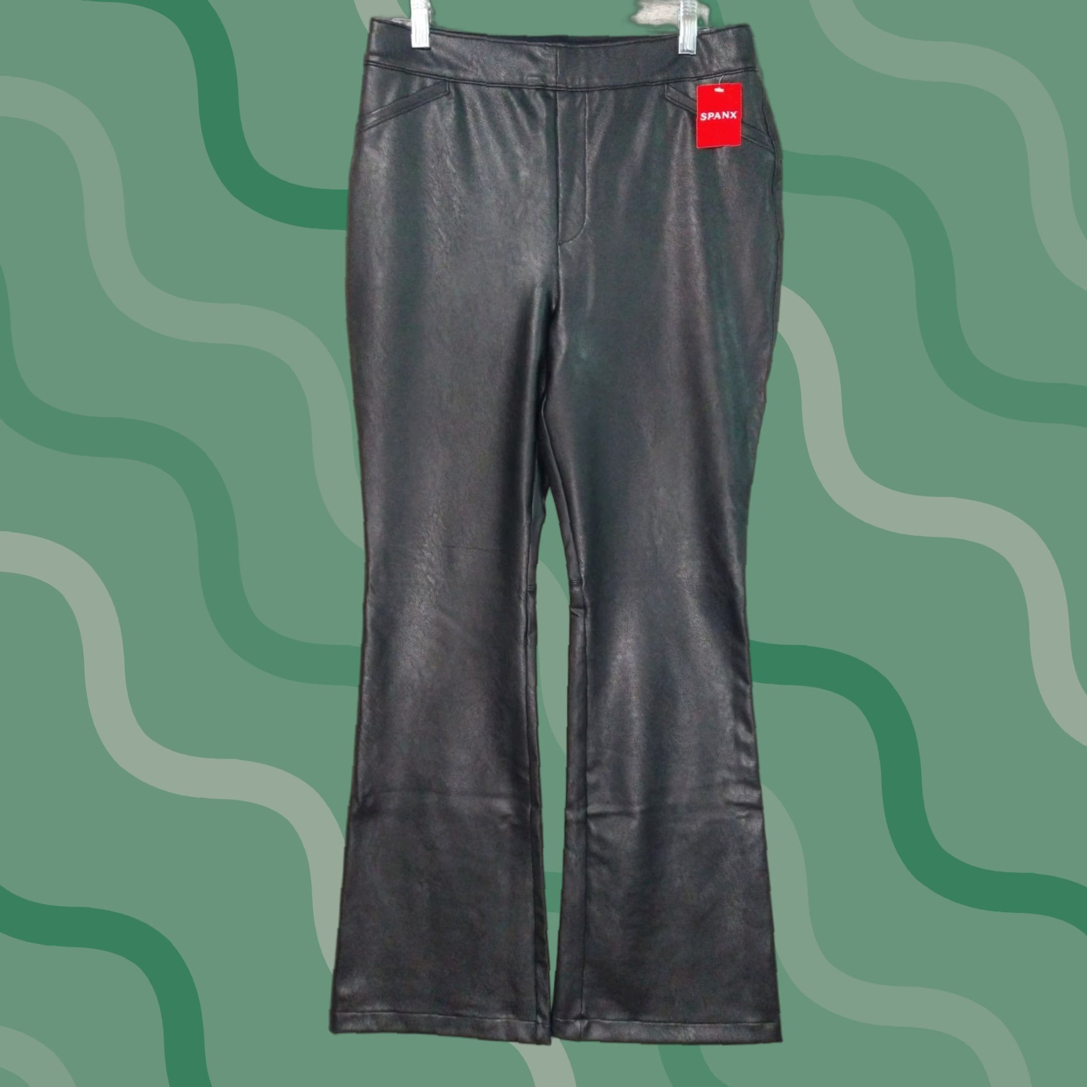 Spanx Spanx Pants Women XL Luxe Black Leather Like Flare High Rise Pull On Stretch Size 40" / US 18 - 1 Thumbnail