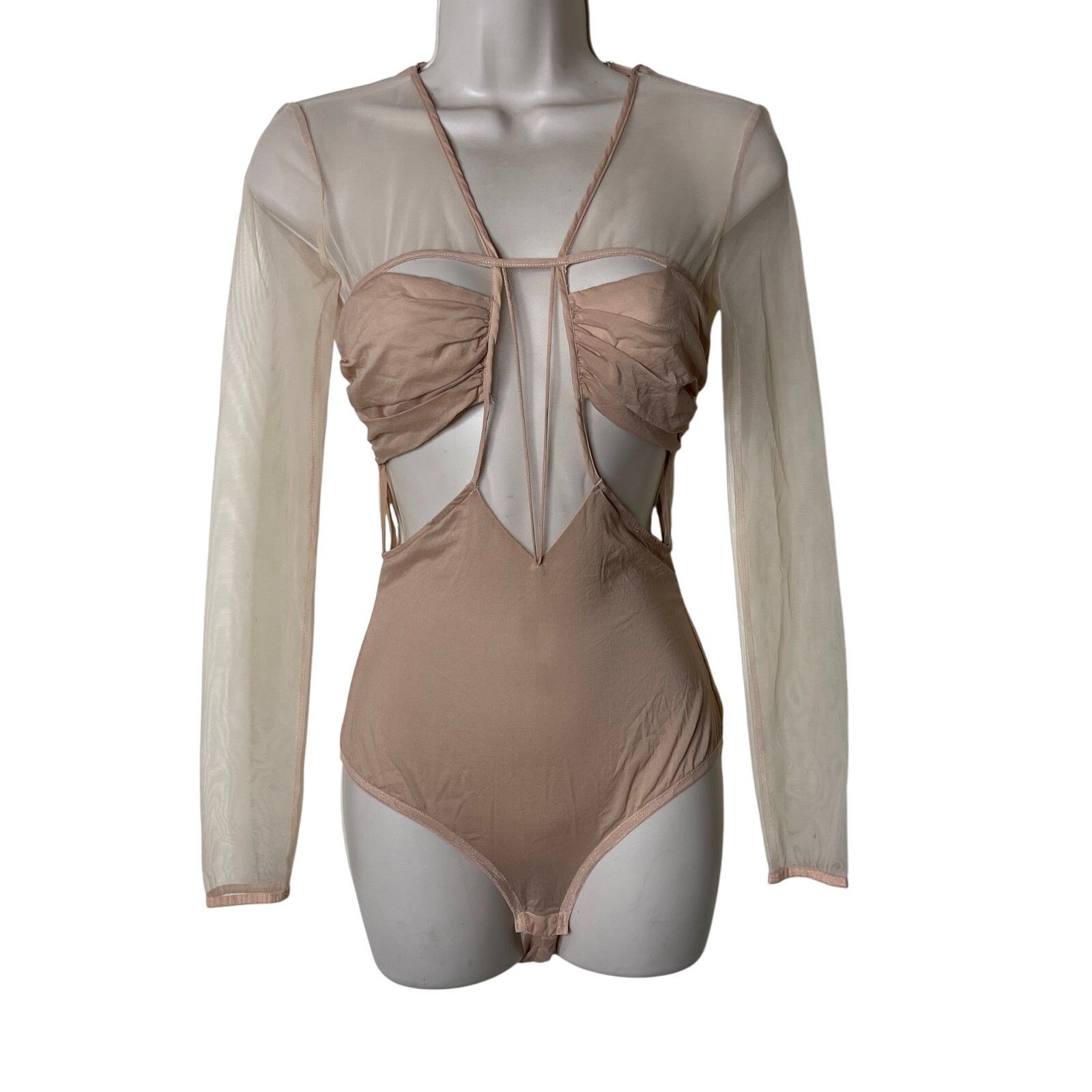 Nensi Dojaka Nensi Dojaka Gathered Long Sleeve Bra Top In Sable Tan Sz XS Size XS / US 0-2 / IT 36-38 - 2 Thumbnail