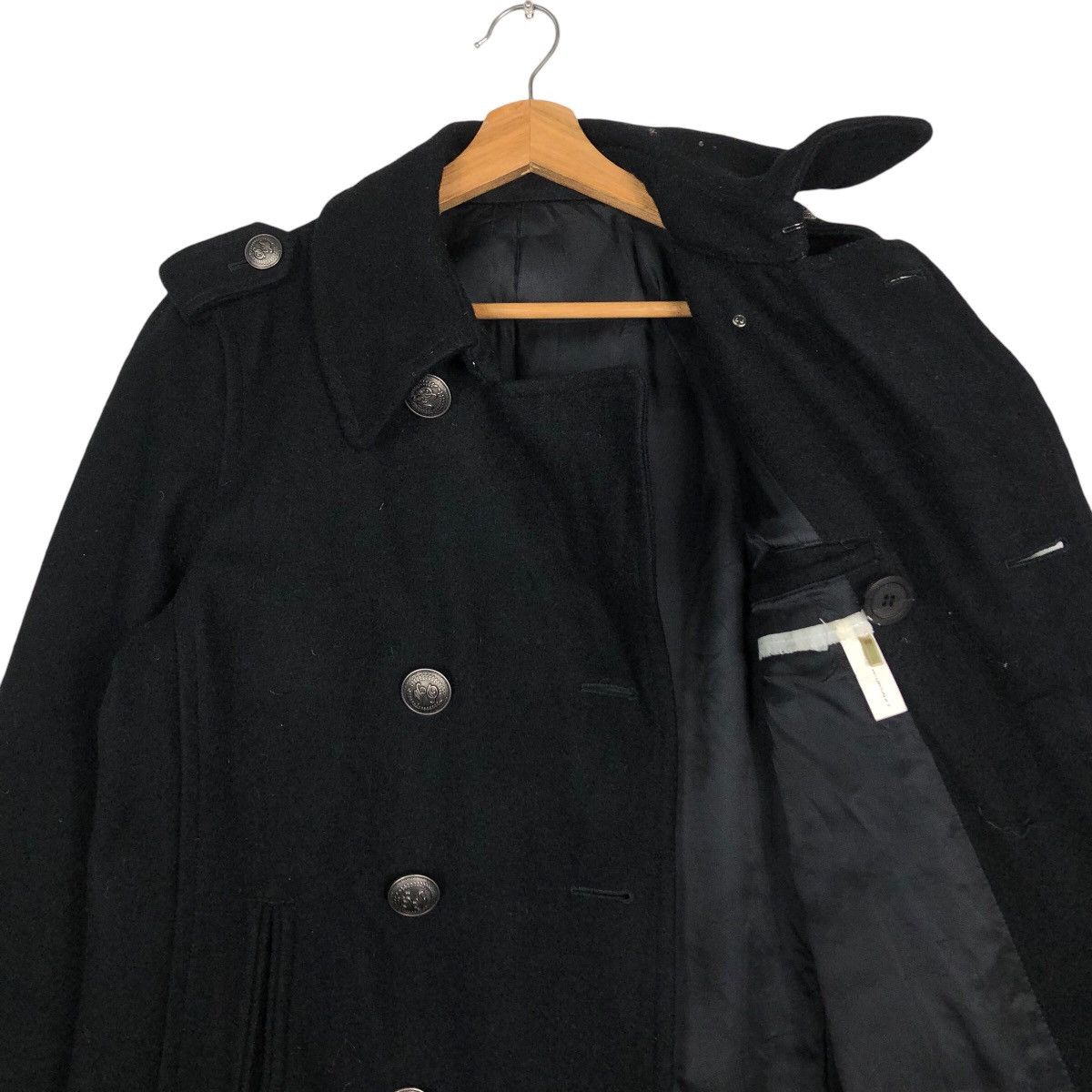 Davit Meursault Japan 🔥Rich Black Double Breast Long Jacket Wool Herringbone Size US M / EU 48-50 / 2 - 12 Thumbnail