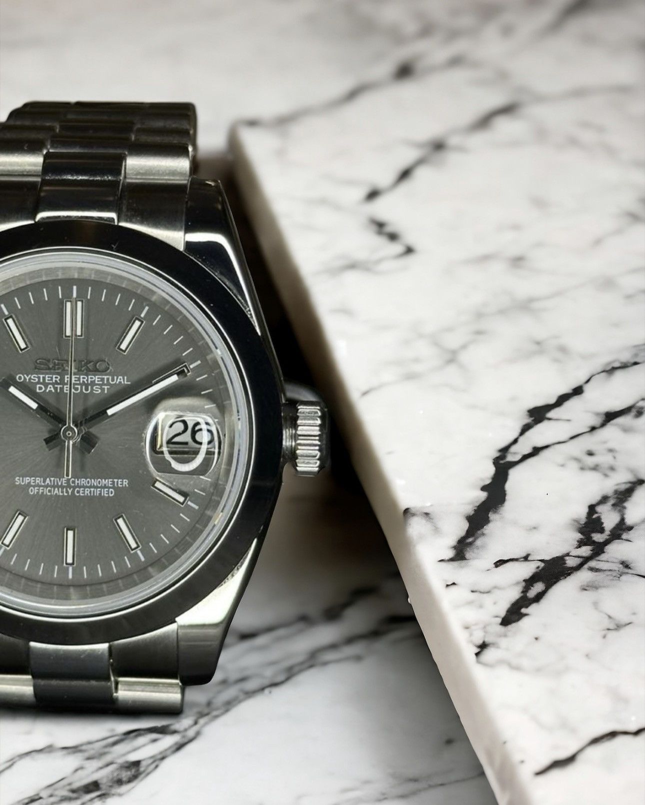 Seiko Seiko Mod Datejust Gray Dial Steel Oyster Watch 39mm Size ONE SIZE - 3 Thumbnail