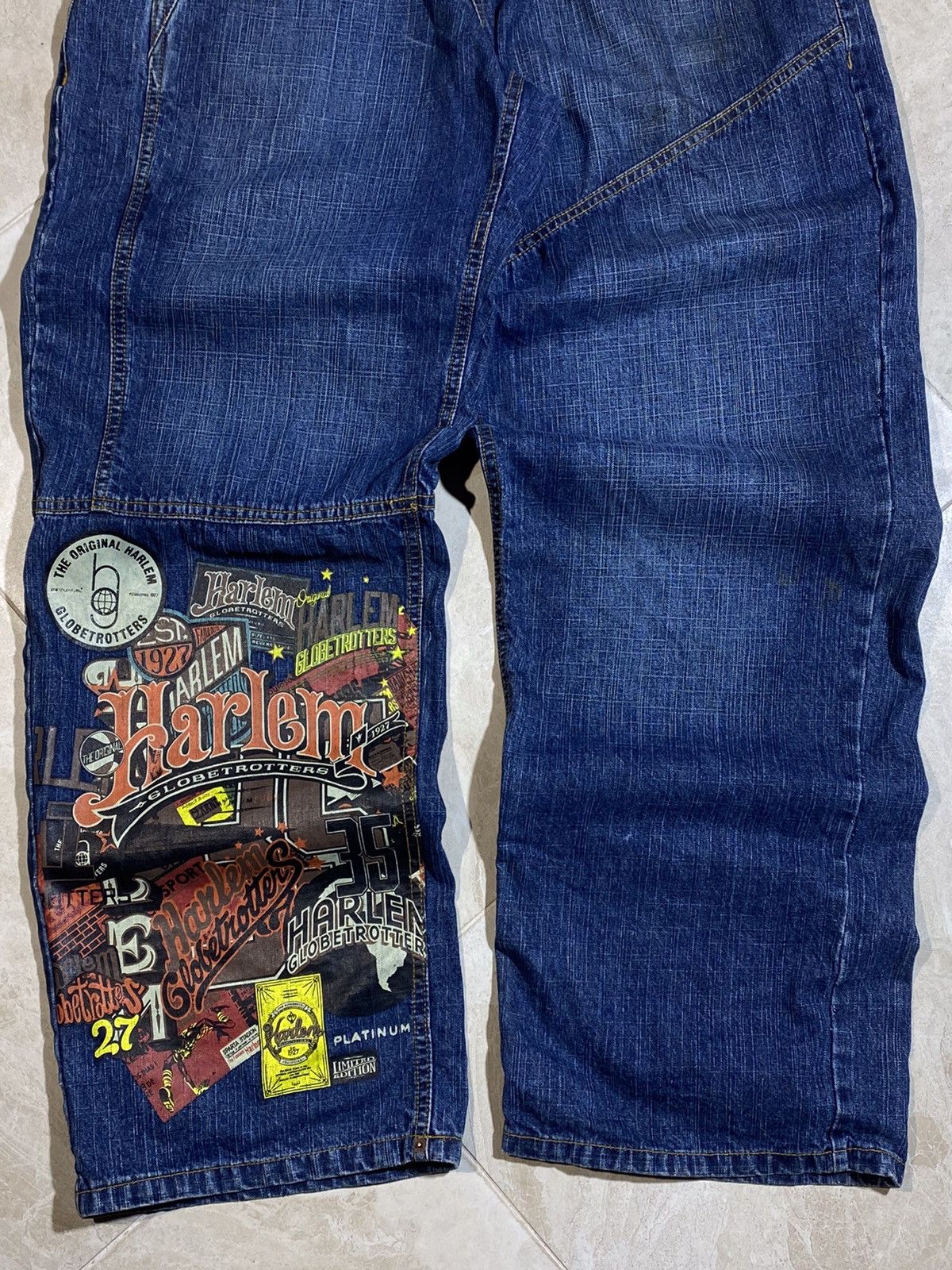 Fubu Crazy Y2K Platinum Fubu Jnco Style Globetrotters 34x34 Jeans Size US 34 / EU 50 - 4 Thumbnail