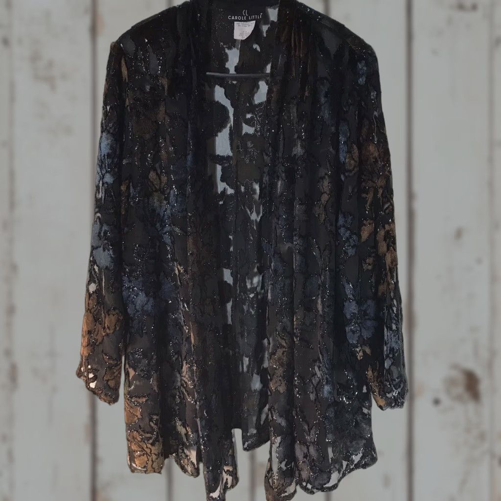 Vintage VINTAGE Carol Little Black Velvet Metallic Sheer Blouse Womens Size 10 Long Sleeve Party Geometric Size L / US 10 / IT 46 - 1 Thumbnail