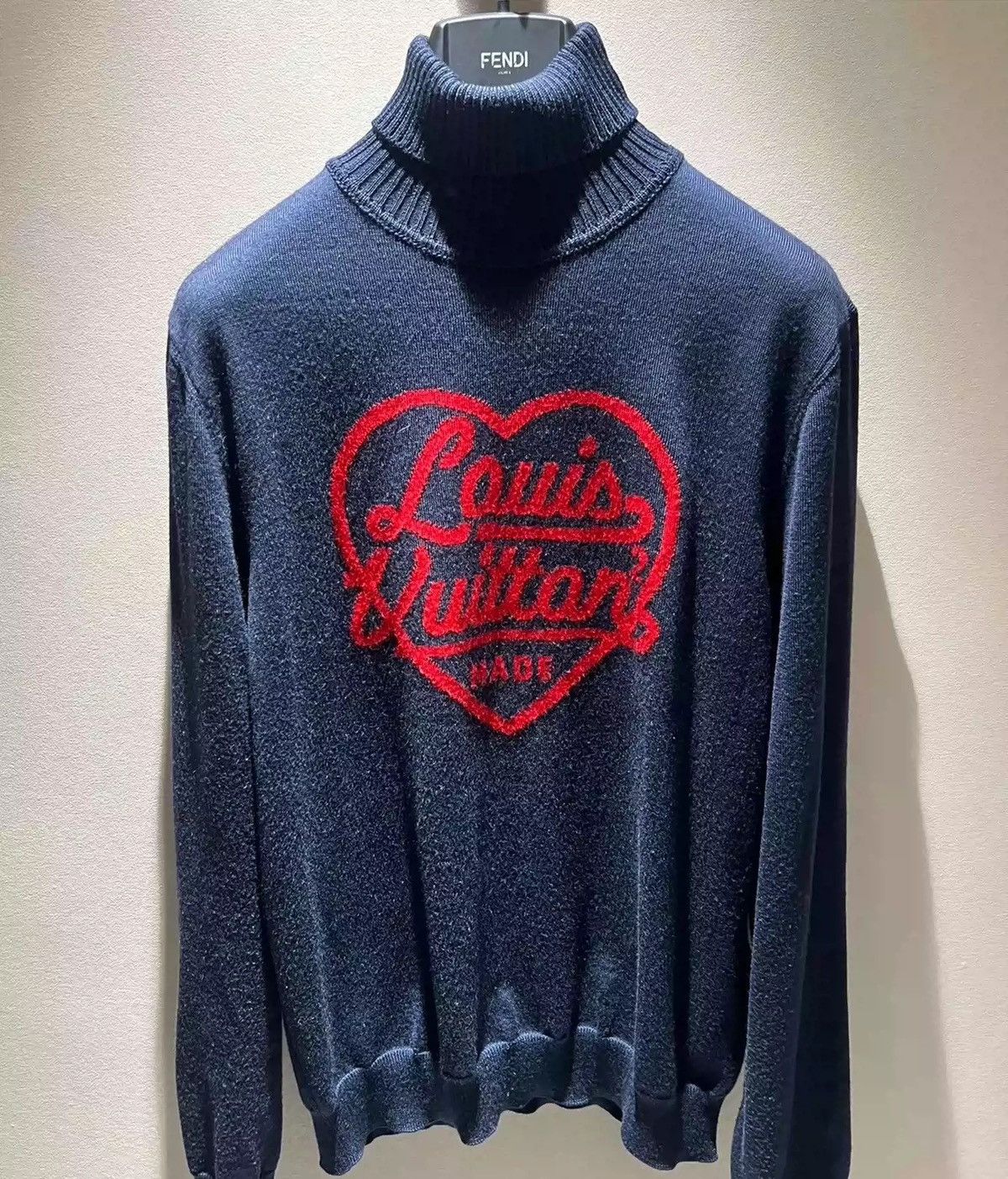 image of Louis Vuitton x Nigo Intarsia Turtle Neck Sweatshirt in Navy, Men's (Size XL)