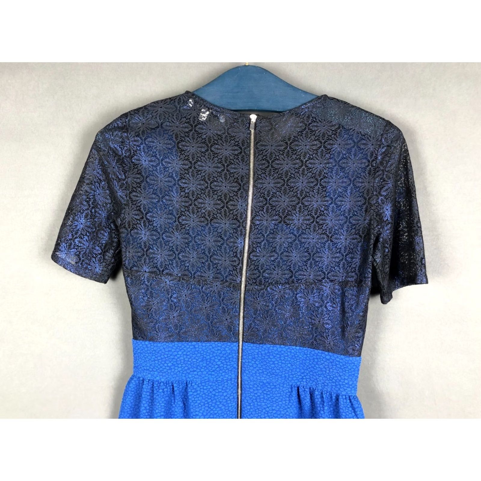 Sandro Sandro Women's Short Sleeve Mini Dress Size 1 Blue & Black Lace Panel Spandex Size 25" / US 0 / IT 36 - 3 Thumbnail