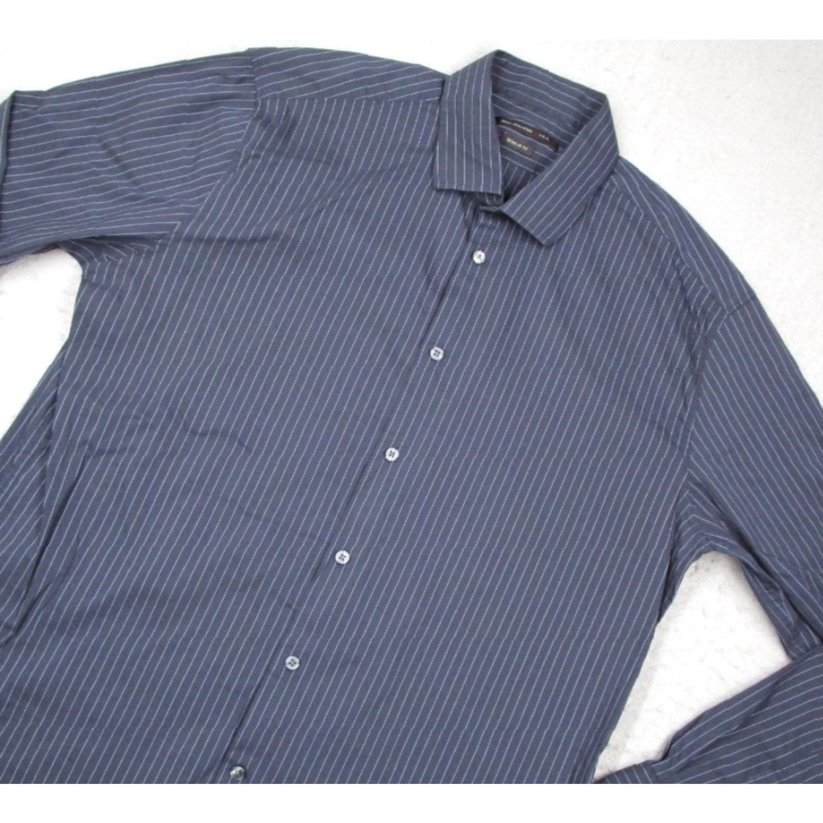 John Varvatos VINTAGE John Varvatos Star USA Dress Shirt Mens 16.5 Blue Striped Business Casual Long Sleeve 100% Cotton Size 34R - 2 Thumbnail