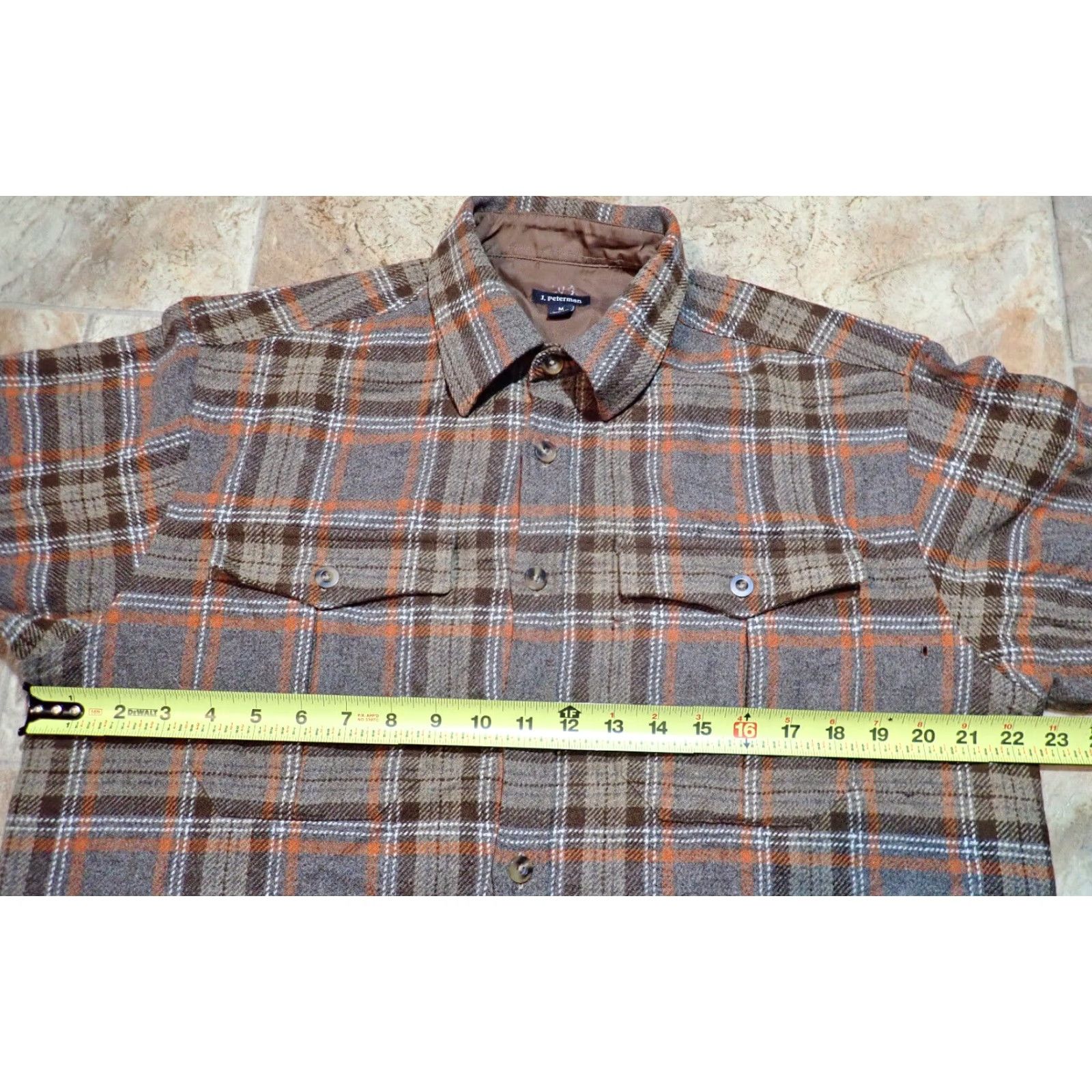 Vintage VINTAGE J. Peterman Adult Medium Wool Flannel Shirt Brown Gray Orange Plaid Button Down Long Sleeve Casual Mens Size US M / EU 48-50 / 2 - 5 Thumbnail