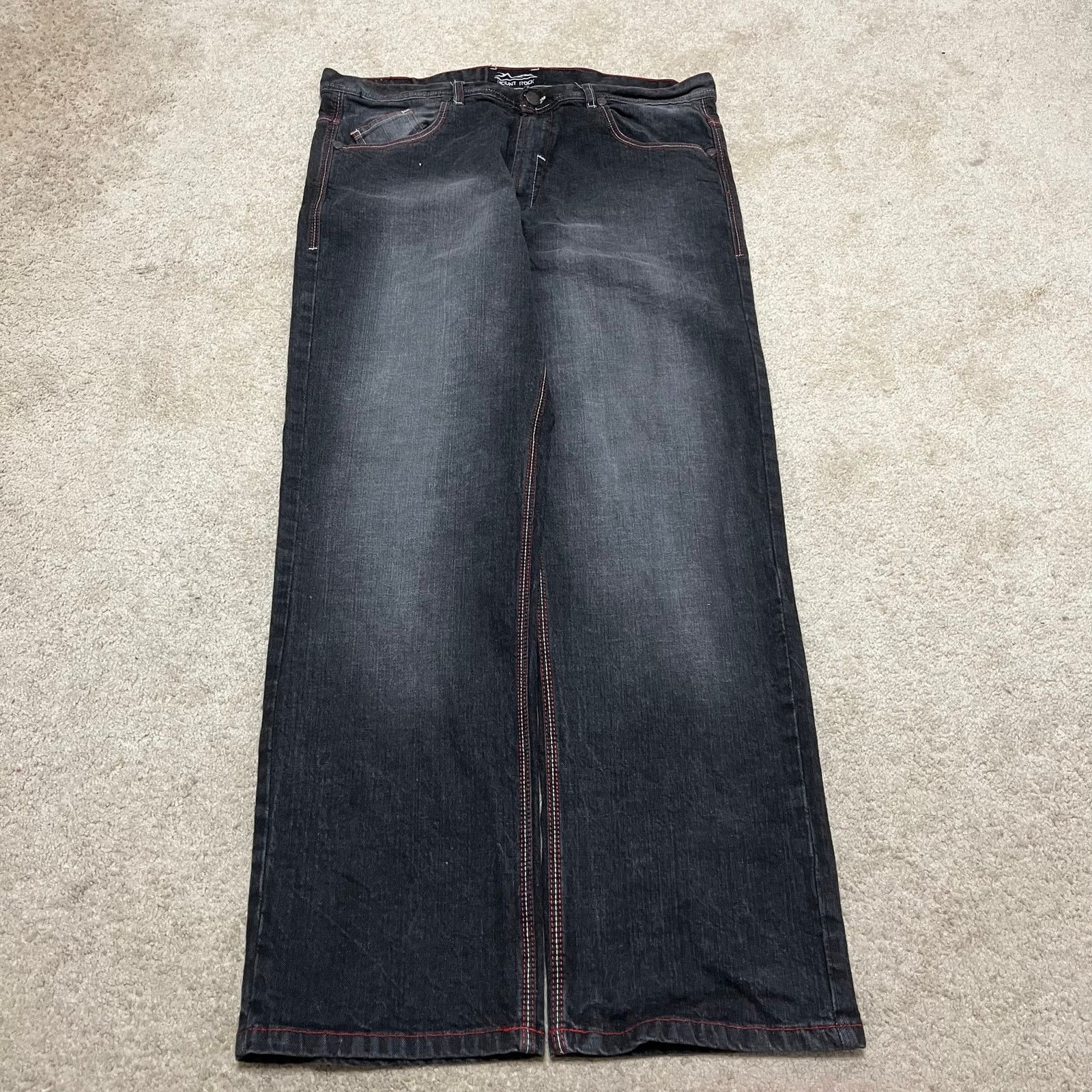 Y2K Mount Rock Baggy Skater Acid Washed Black Jeans 38Wx32L