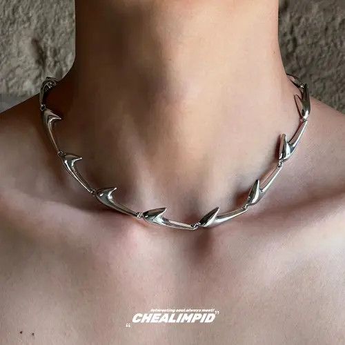 Jewelry Silver Modern Spike Link Necklace, Chunky Chain Necklace Size ONE SIZE - 2 Thumbnail