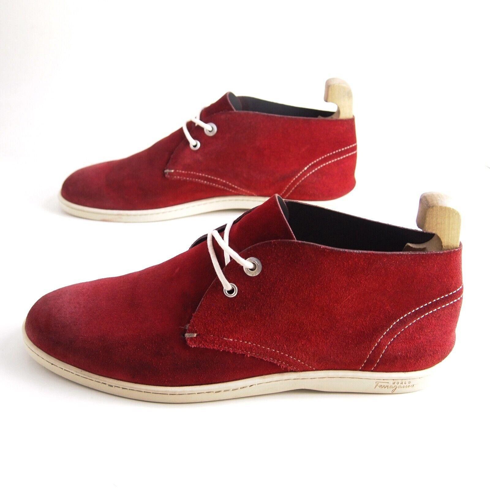 Salvatore Ferragamo Feragamo Chukka Boots Red Suede Mens US 10.5 EU 43.5 EEE Size US 10.5 / EU 43-44 - 3 Thumbnail