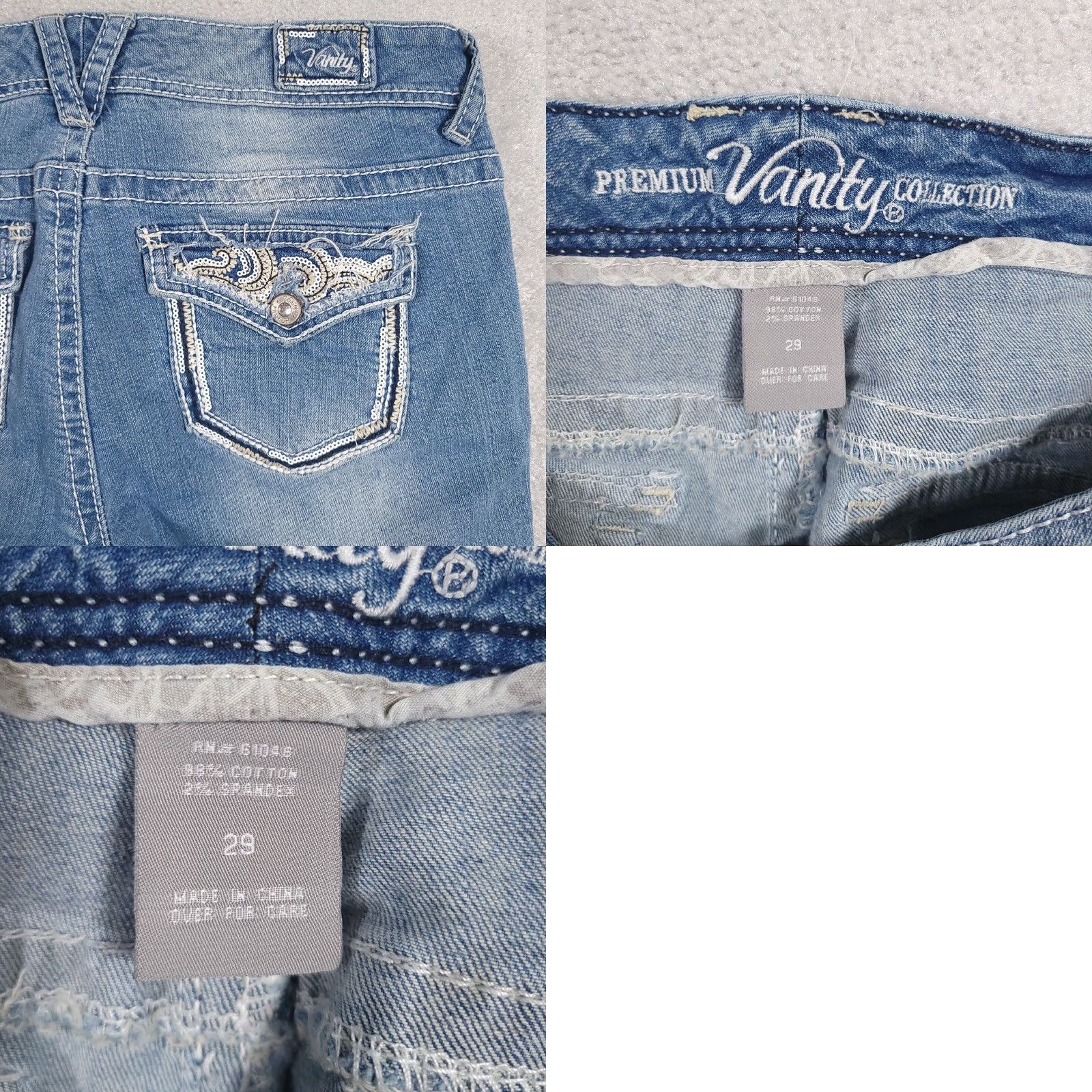 Vintage Vanity Capri Jeans Women's 29 33X21.5 Double Button Premium Collection Cuffed Jeans Capris 5-Pocket Denim Blue Slim Adult Womens Size 29" - 9 Thumbnail
