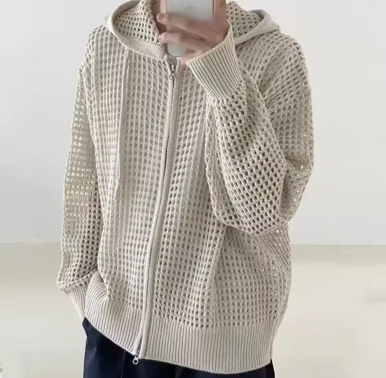 Other Knitted Design Zip Up Hole Sweater Pullover Y2K Size US L / EU 52-54 / 3 - 4 Thumbnail