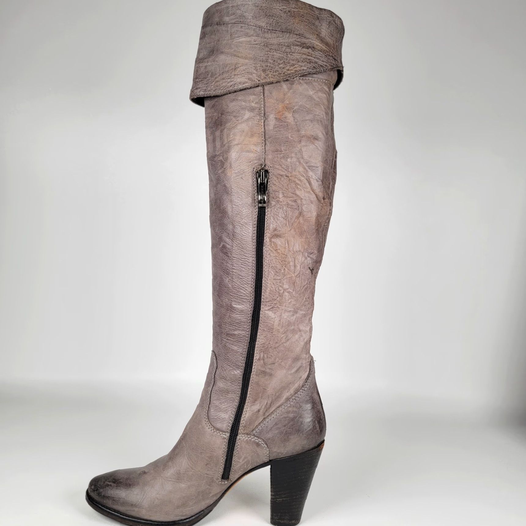 Vintage VINTAGE Vero Cuoio Alberto Fellini Boot Woman Gray Leather Boots Knee High 38 Size US 8 / IT 38 - 4 Thumbnail