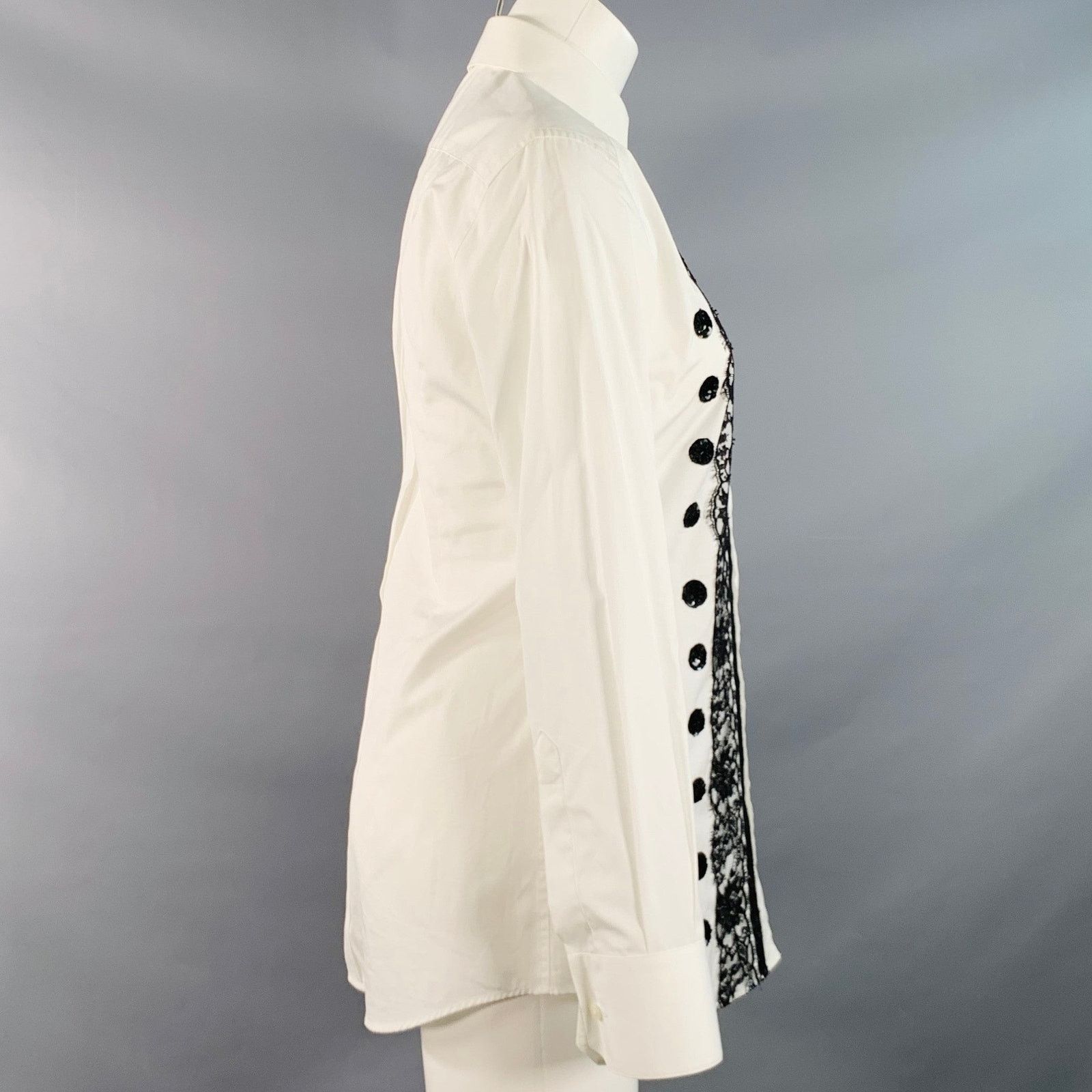 Dolce & Gabbana XS White Black Cotton Blend Lace Trim Sequins Button Up Size XS / US 0-2 / IT 36-38 - 3 Thumbnail