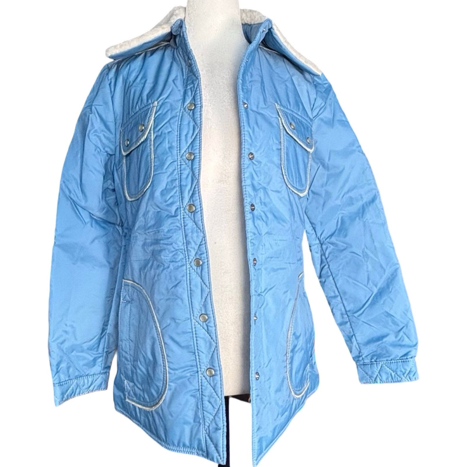 Vintage Vintage White Stag Blue Puffer Coat Sherpa Collar Winter Size M / US 6-8 / IT 42-44 - 3 Thumbnail