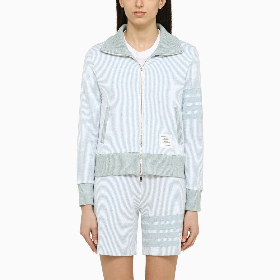Thom Browne o1d2blof1024 Cotton Zipped Cardigan in Light Blue Size S / US 4 / IT 40 - 1 Thumbnail