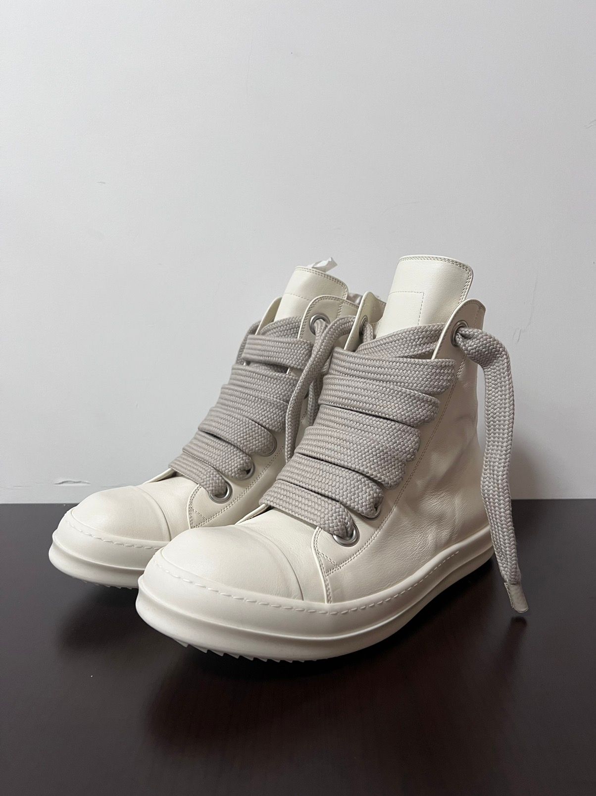 Pre-owned Rick Owens Ss23 Edfu Leather Jumbo Laces Sneakers New 44 In White